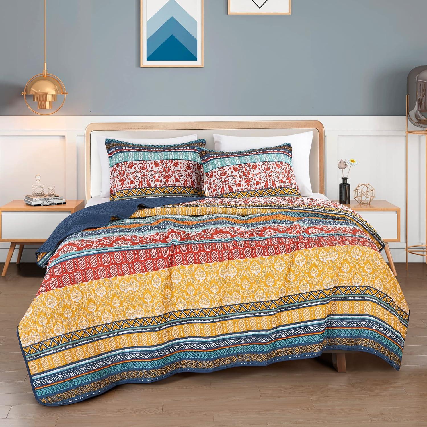 Amara Boho Floral Red/Yellow/White Quilt Set