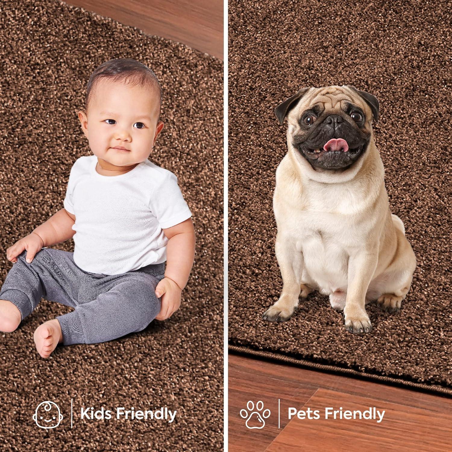 Furnish my Place Modern Plush Solid Color Rug - Brown, 3' x 4', Pet and Kids Friendly Rug. Made in USA, Rectangle, Area Rugs Great for Kids, Pets, Event, Wedding