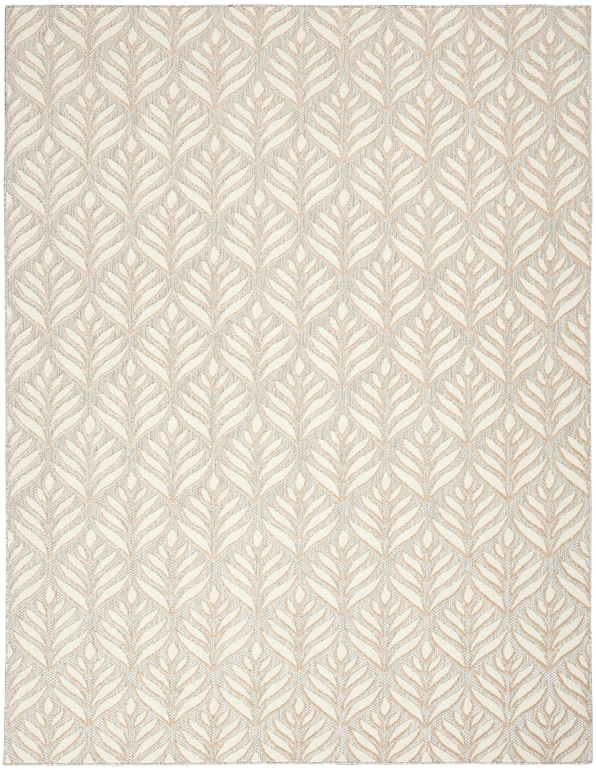 Nourison Aloha Tropical Palm Flatweave High-Low Indoor Outdoor Area Rug Ivory Grey 5'3" x 7'5"