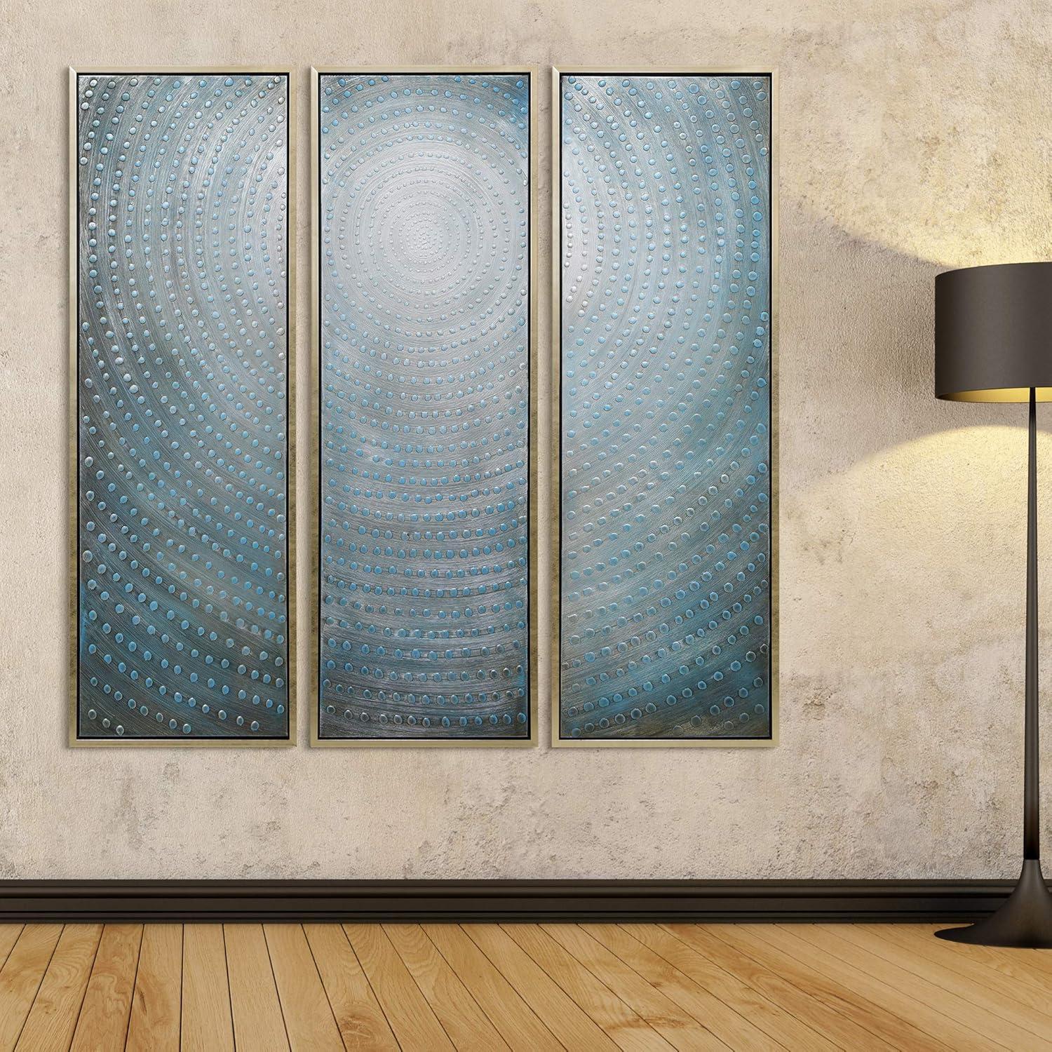 Empire Art Direct Concentric Textured Metallic Hand Painted Triptych Wall Art, 60" x 20" x 1.5", Ready to Hang