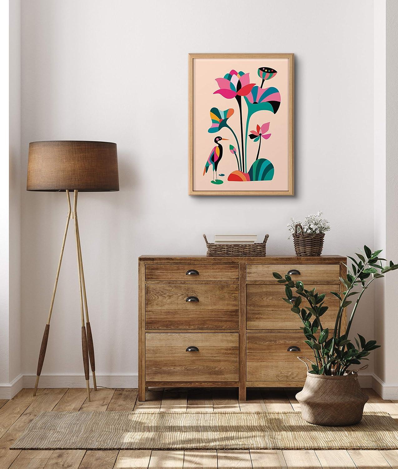 18" x 24" Blake Mid Century Modern Lotus by Rachel Lee of My Dream Wall Framed Printed Glass Natural - Kate & Laurel All Things Decor