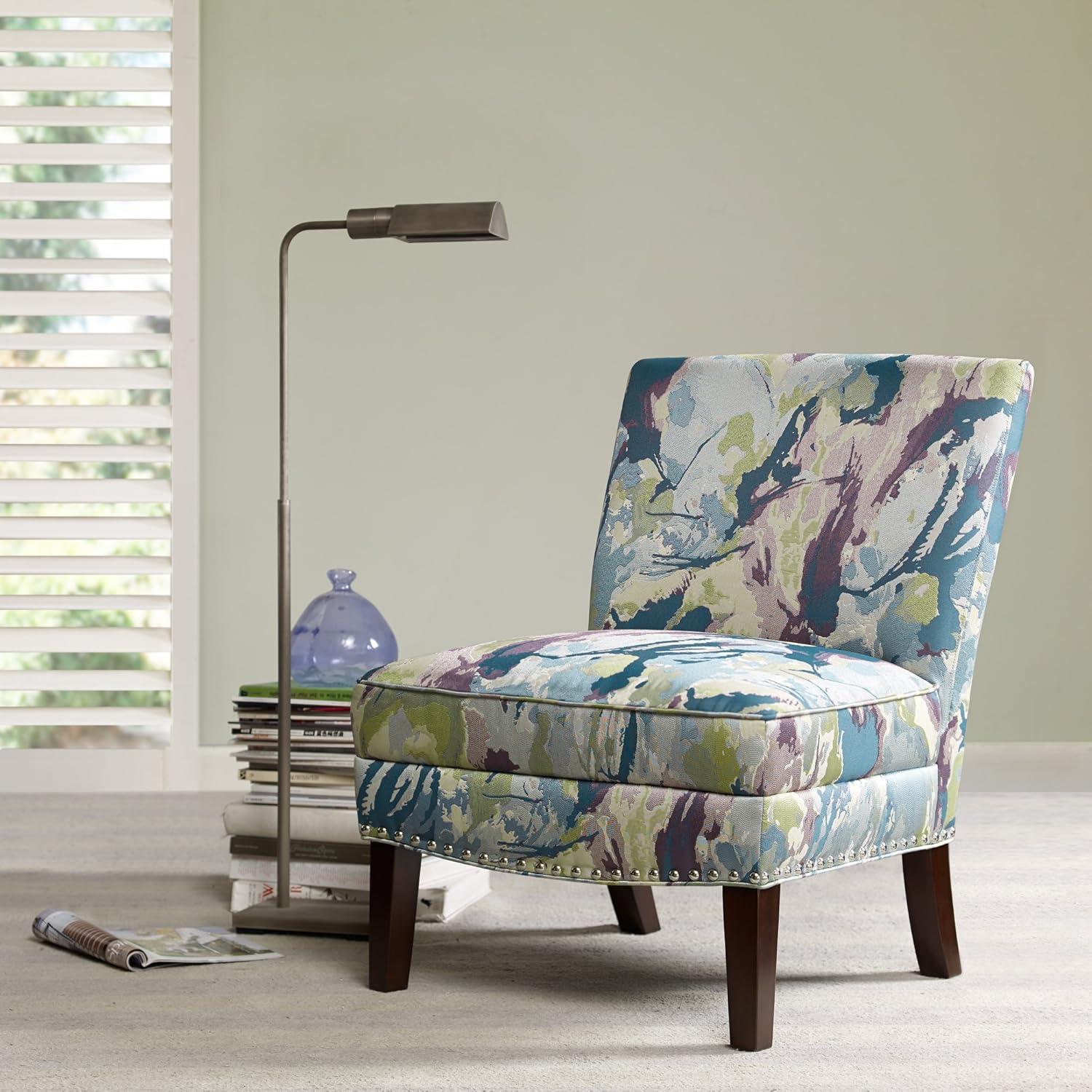 Multicolor Abstract Upholstered Armless Slipper Chair with Birch Legs