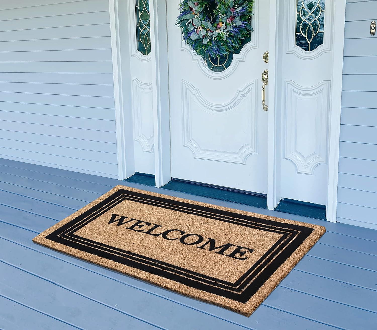 A1HC Welcome Entrance Door Mats, Durable Large Outdoor Rug, Non-Slip, Flock Doormat, Thin-Profile Heavy Duty Door Mat, Indoor Outdoor Front Door, High Traffic Areas, 24" X 39"