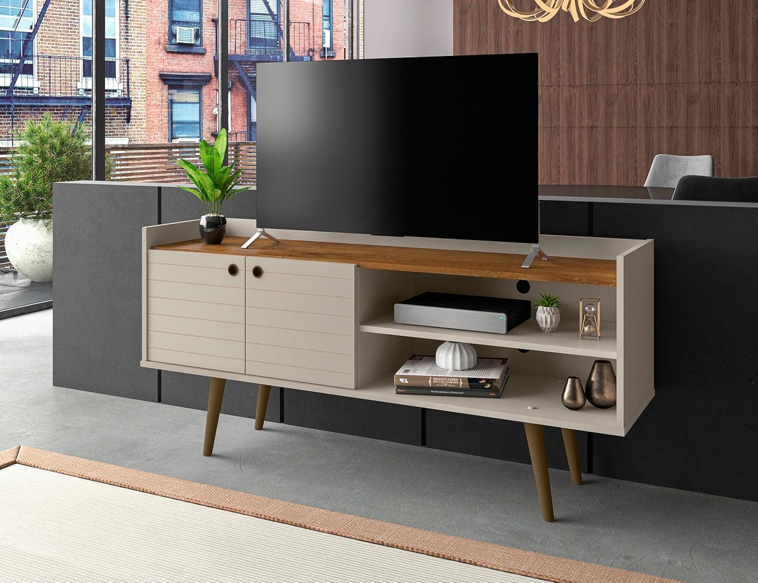 Mueble para TV de Madera Diseñado Bogart en Blanco Roto y Naturaleza