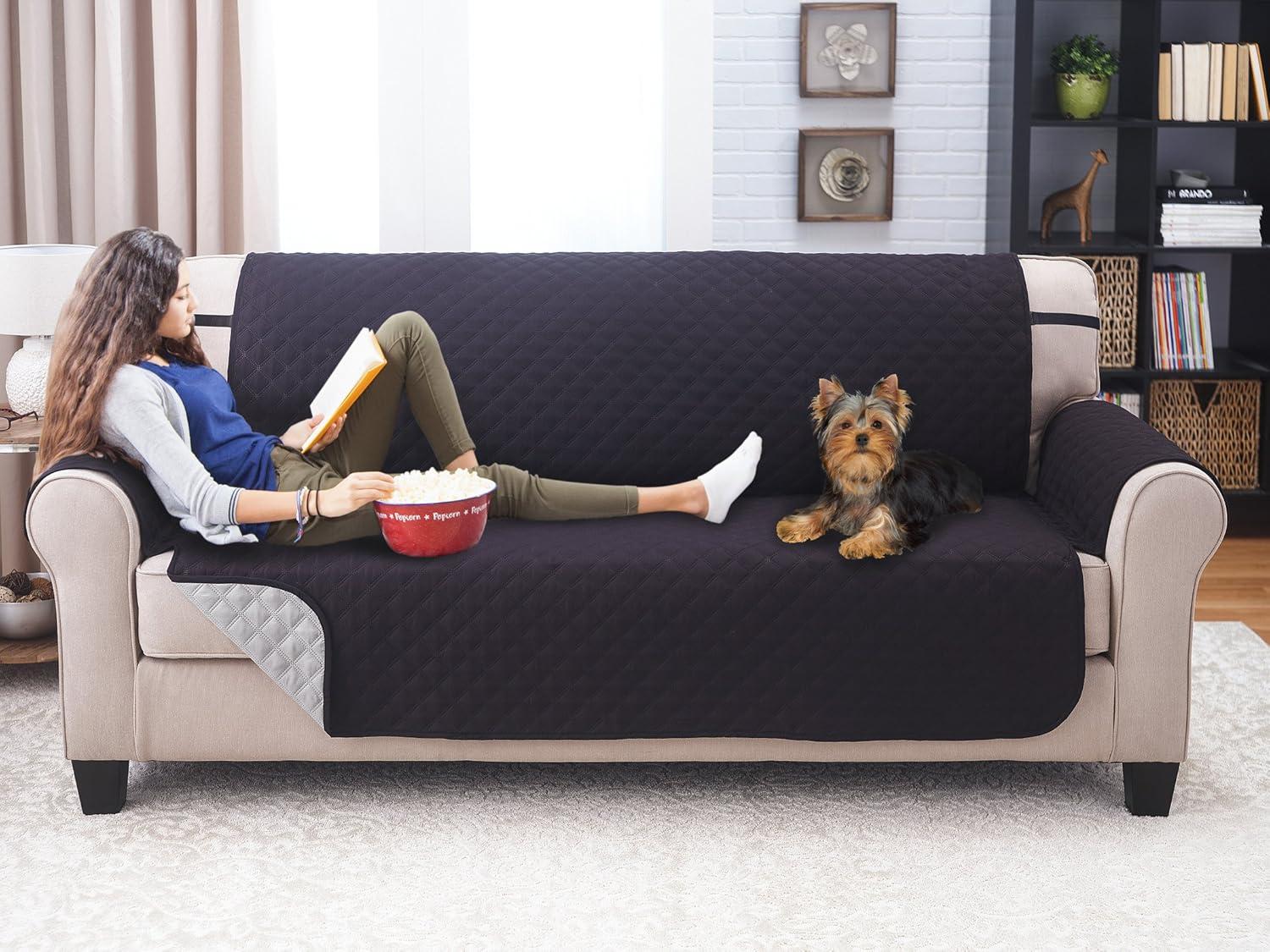 Sofa Cover - Furniture Protector - Shield & Protects from Dogs, Cats, Pets, Kids, Stains - Reversible, Easy Wash & Dry - Chocolate & Tan - 110" W x 75" L
