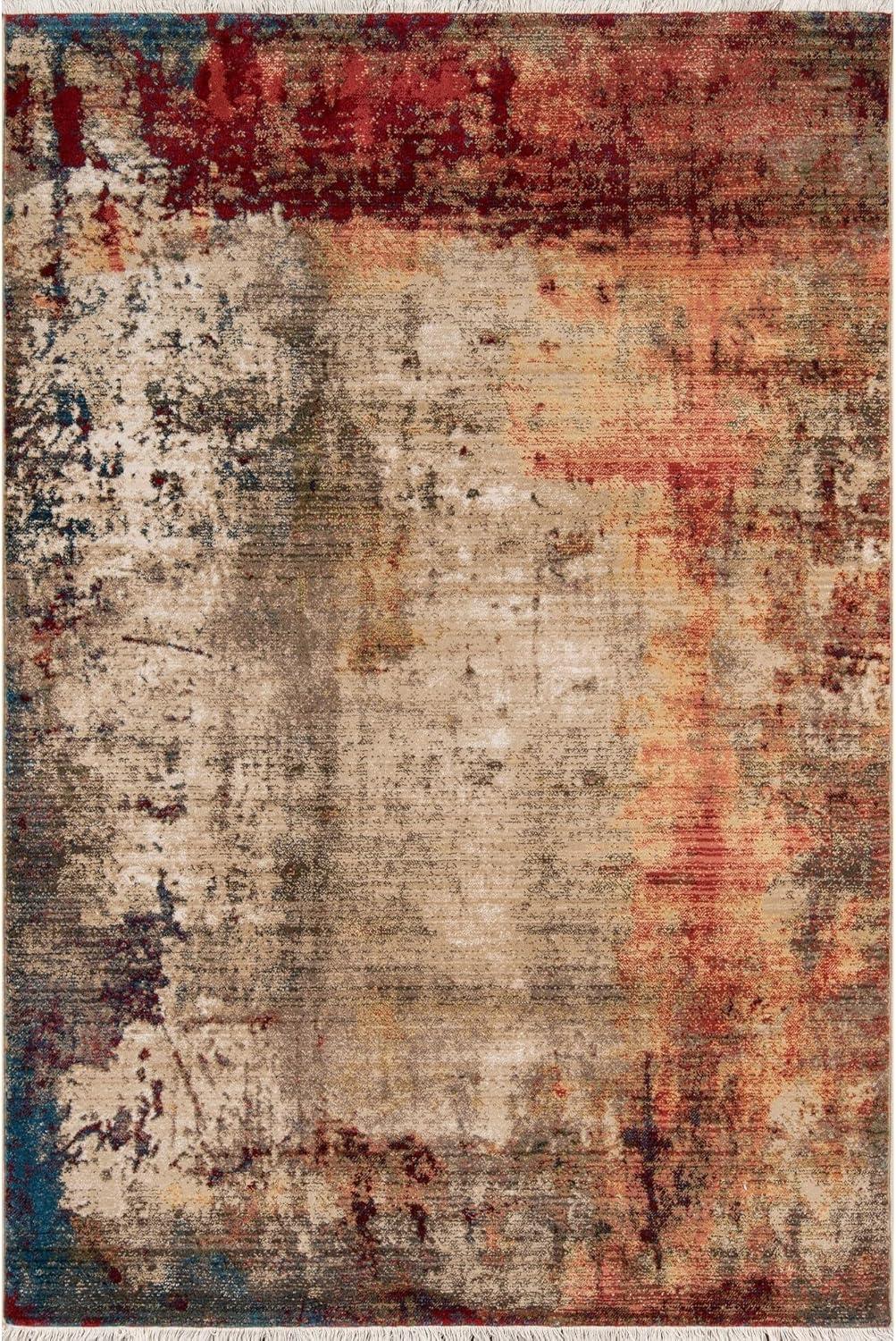 Handmade Red Abstract Rectangular 5' x 7' Stain-Resistant Rug