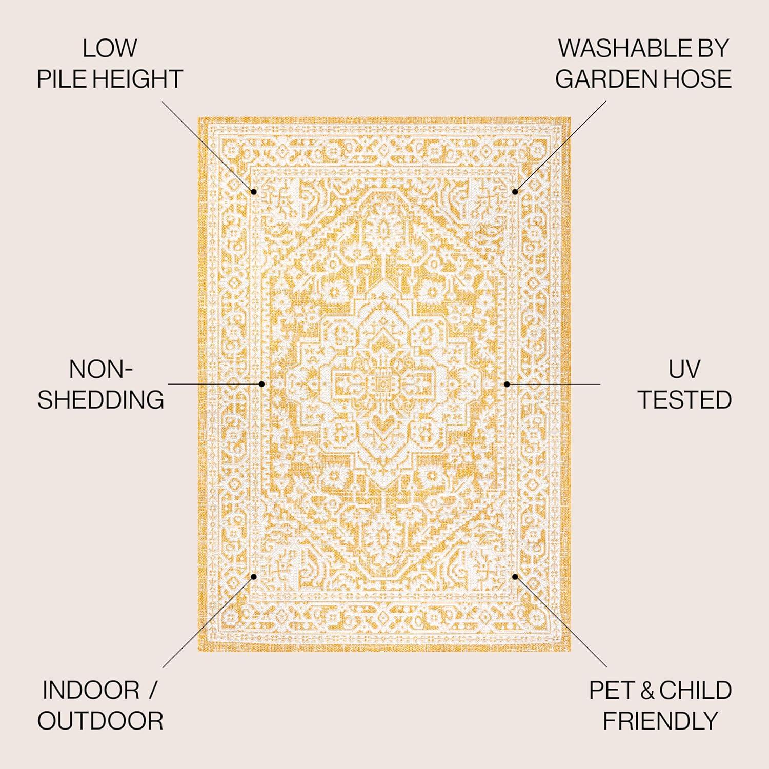9' x 12' Sinjuri Medallion Textured Weave Indoor/Outdoor Area Rug, Yellow/Cream - JONATHAN Y