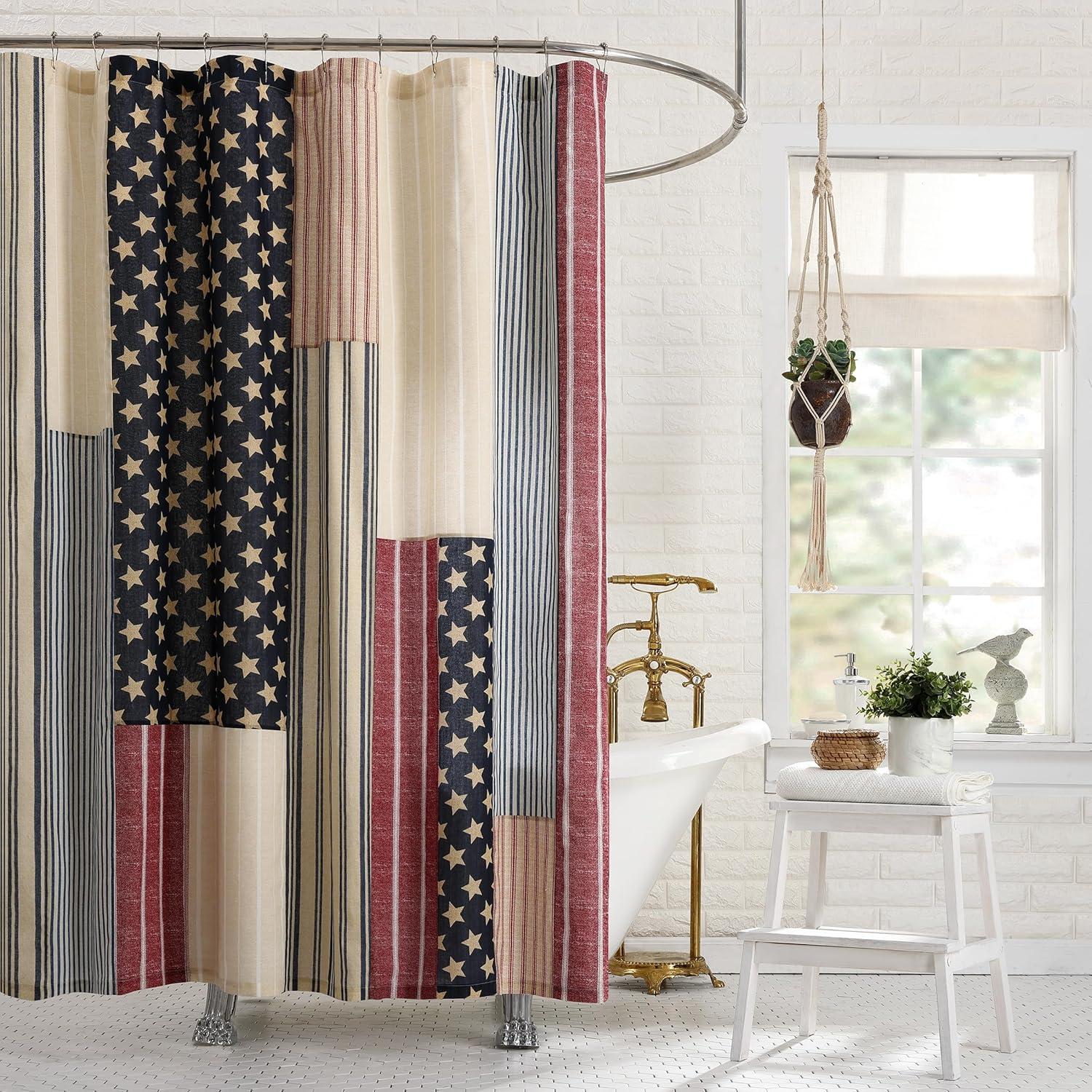 Modern Heirloom Americana Shower Curtain : Microfiber, Machine Washable, Non-Slip Backing