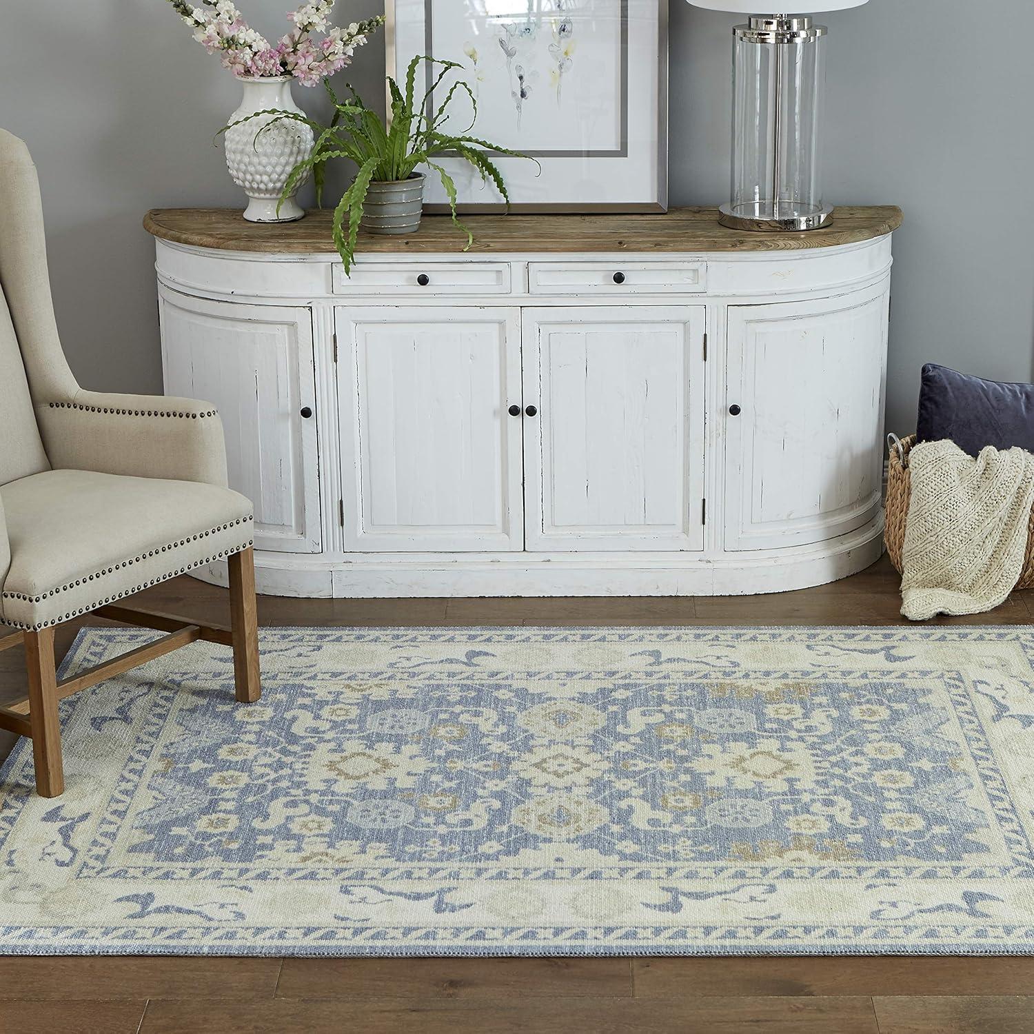 3'3"x5' Floral Loomed Accent Rug Light Blue - Momeni: Traditional Wool & Nylon Botanical Design, Low Pile, Indoor Use