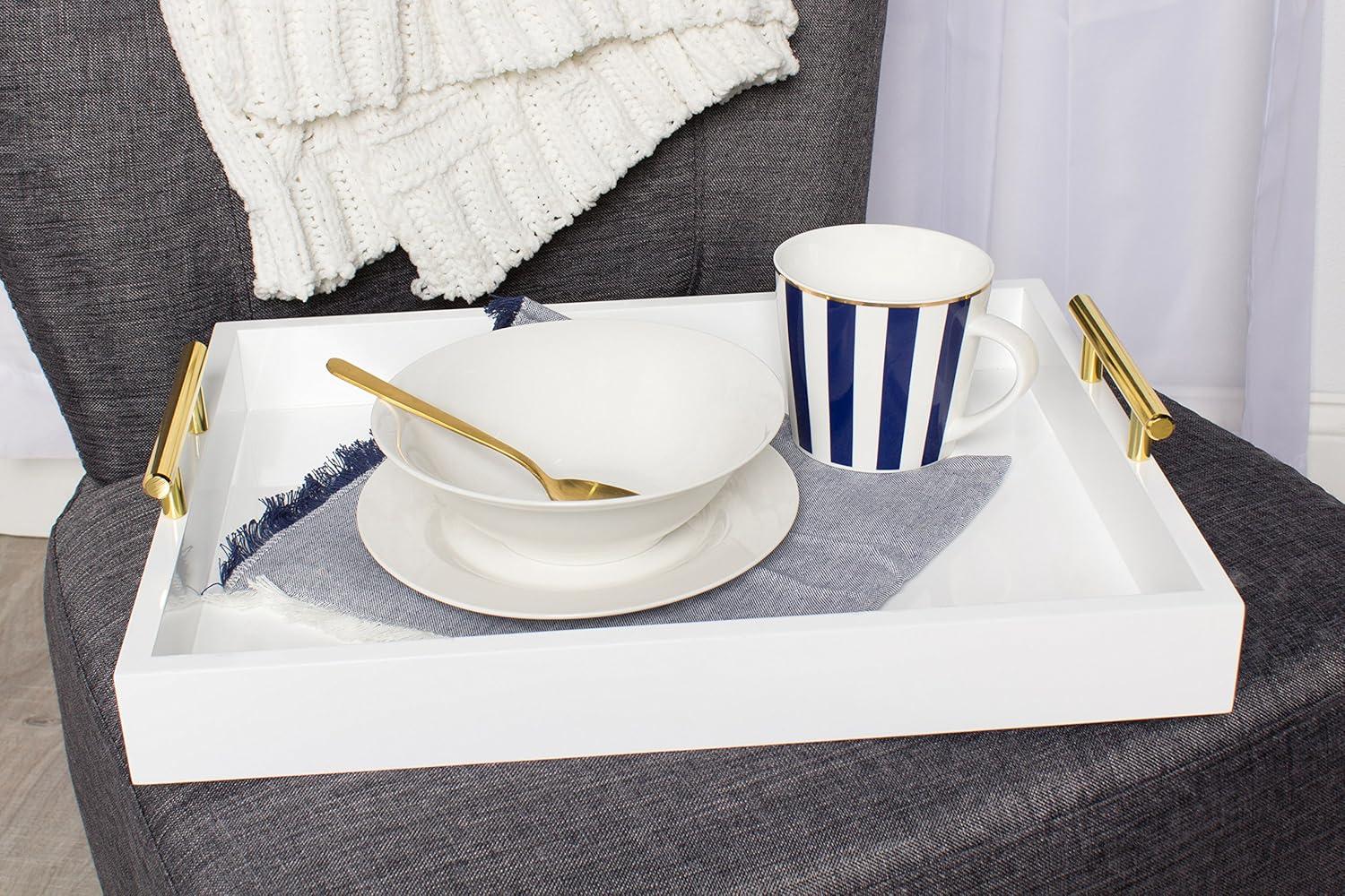 Kate and Laurel Lipton Tray, 16.5x12.25, White and Gold
