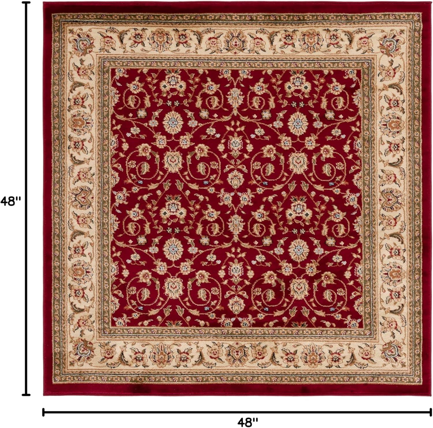 Lyndhurst Red and Ivory 4' Square Synthetic Area Rug