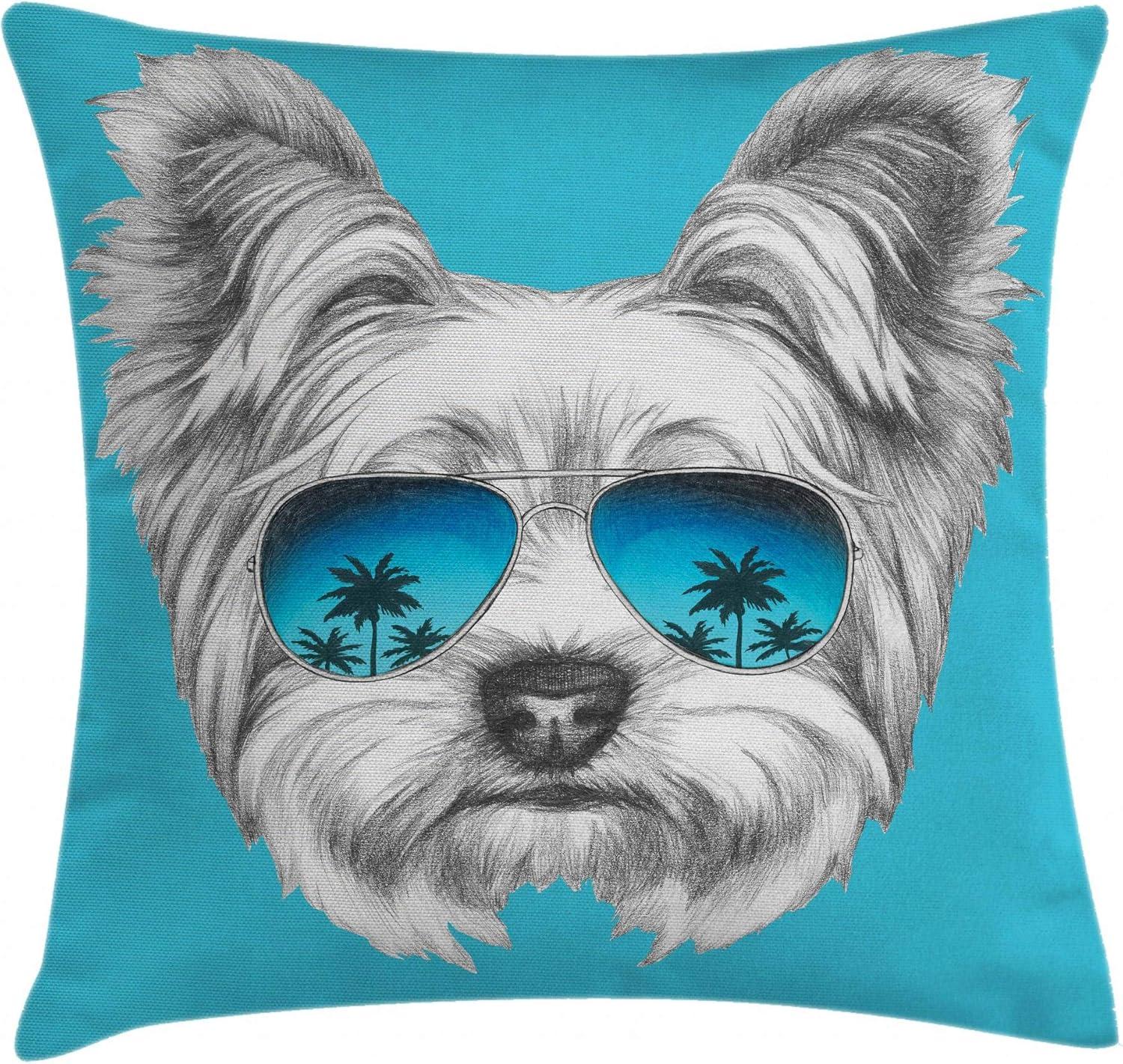 Yorkshire Terrier Blue Polyester Throw Pillow Cover