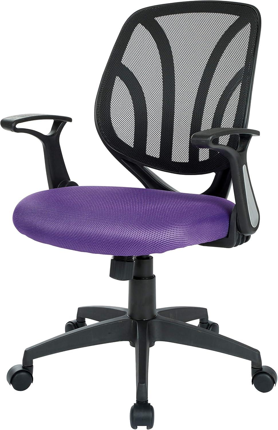 Office Star Products Screen Back Chair with Purple Mesh, Flip Arms, and Silver Accents