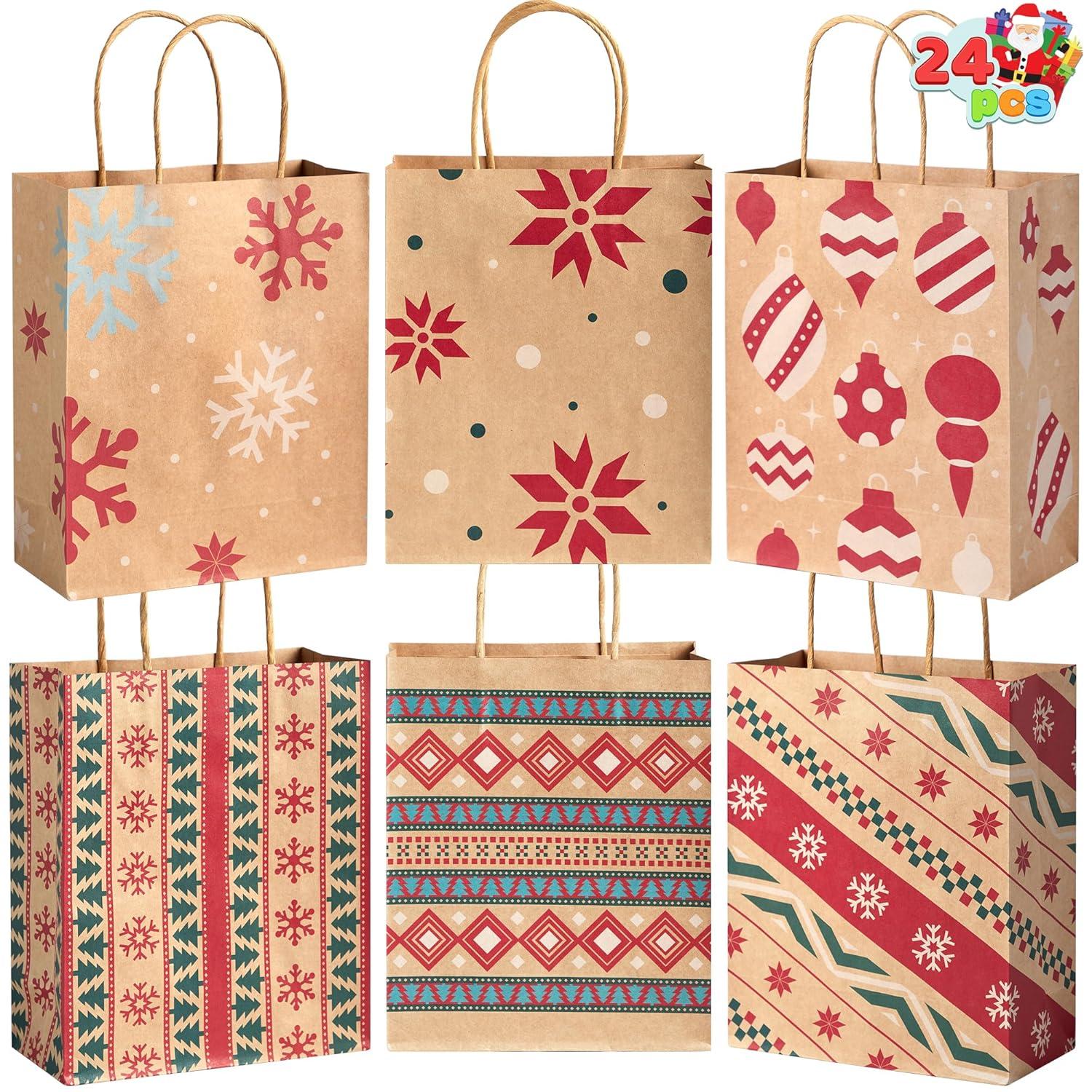 JOYFY 24pcs Christmas Gift Bags Assorted Kraft Gift Bags for Kids' Xmas Gifts Bags