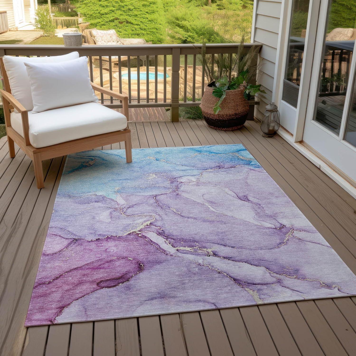 Chantille Purple and Blue Rectangular Washable Synthetic Rug