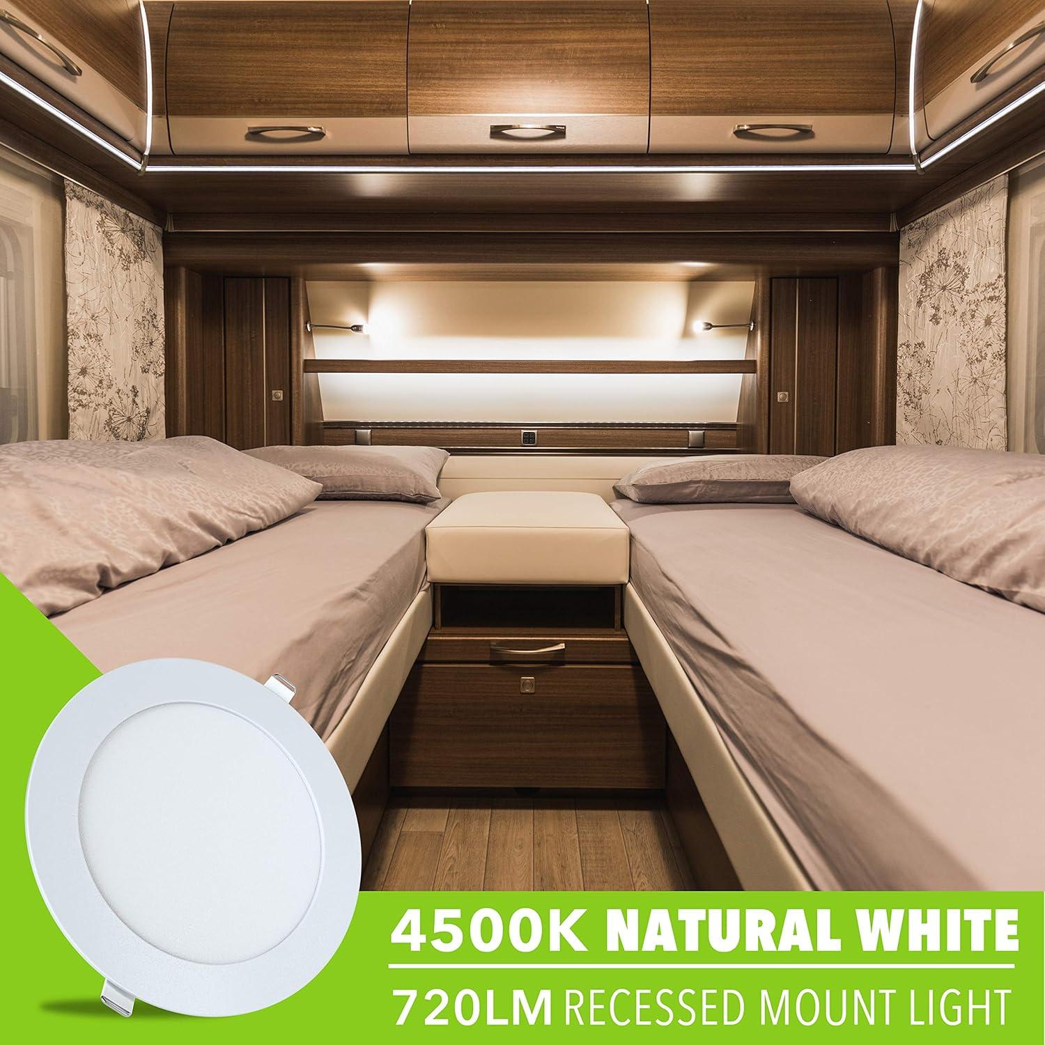 LeisureLED 5 Pack RV Boat Recessed Ceiling Light 720 Lumen Super Slim LED Panel Light DC 12V 5.75" 9W Full Aluminum Downlights