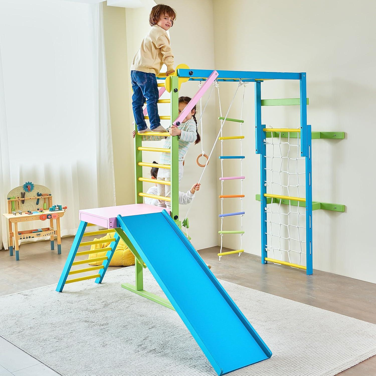 Avenlur Grove - Wood indoor 8-in-1 Wall Jungle Gym, Color