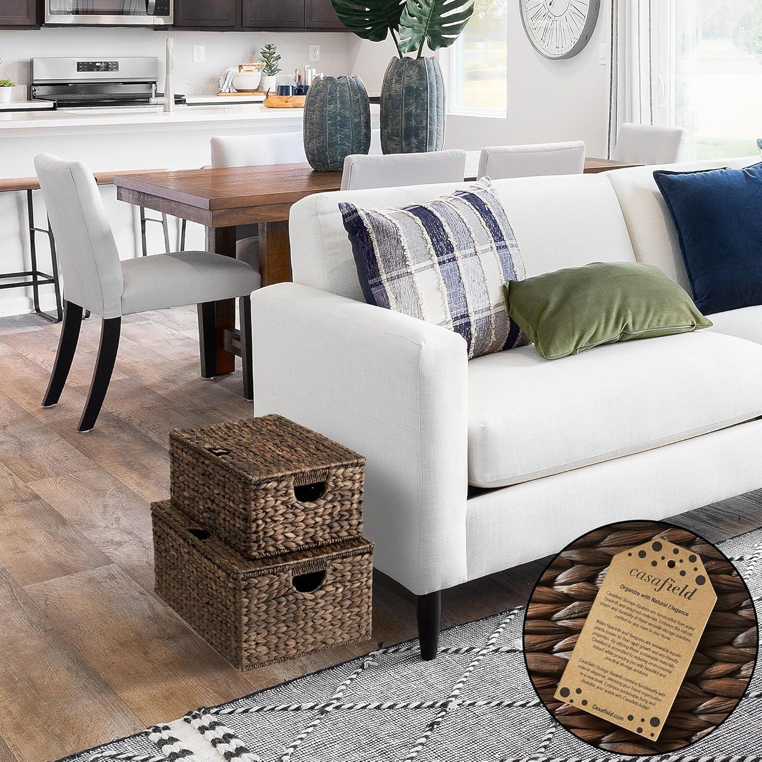 Casafield Casafield Water Hyacinth Rectangular Storage Baskets with Lids (Medium and Large)