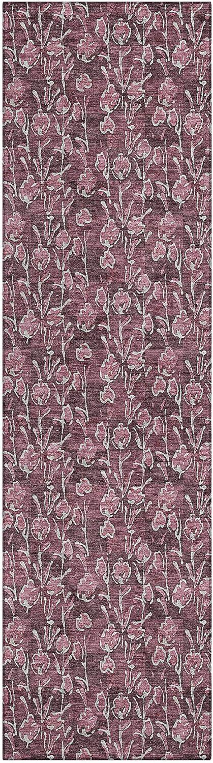 Merlot Floral Synthetic Indoor Outdoor Runner Rug