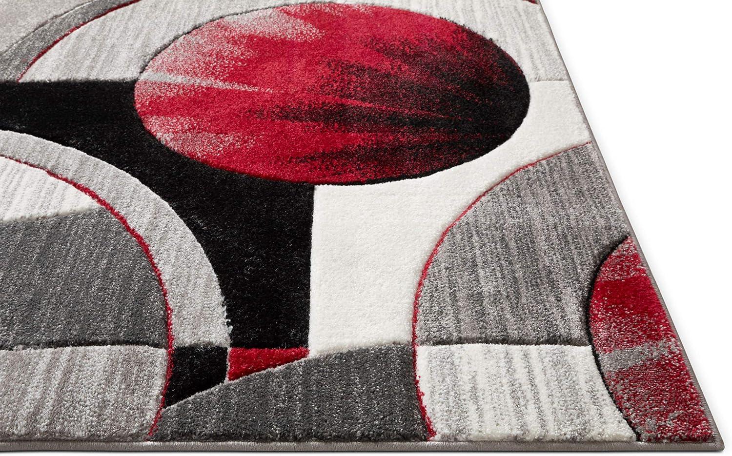 Well Woven Ruby Galaxy Waves Modern Geometric Grey & Red 2' x 7' Runner Rug