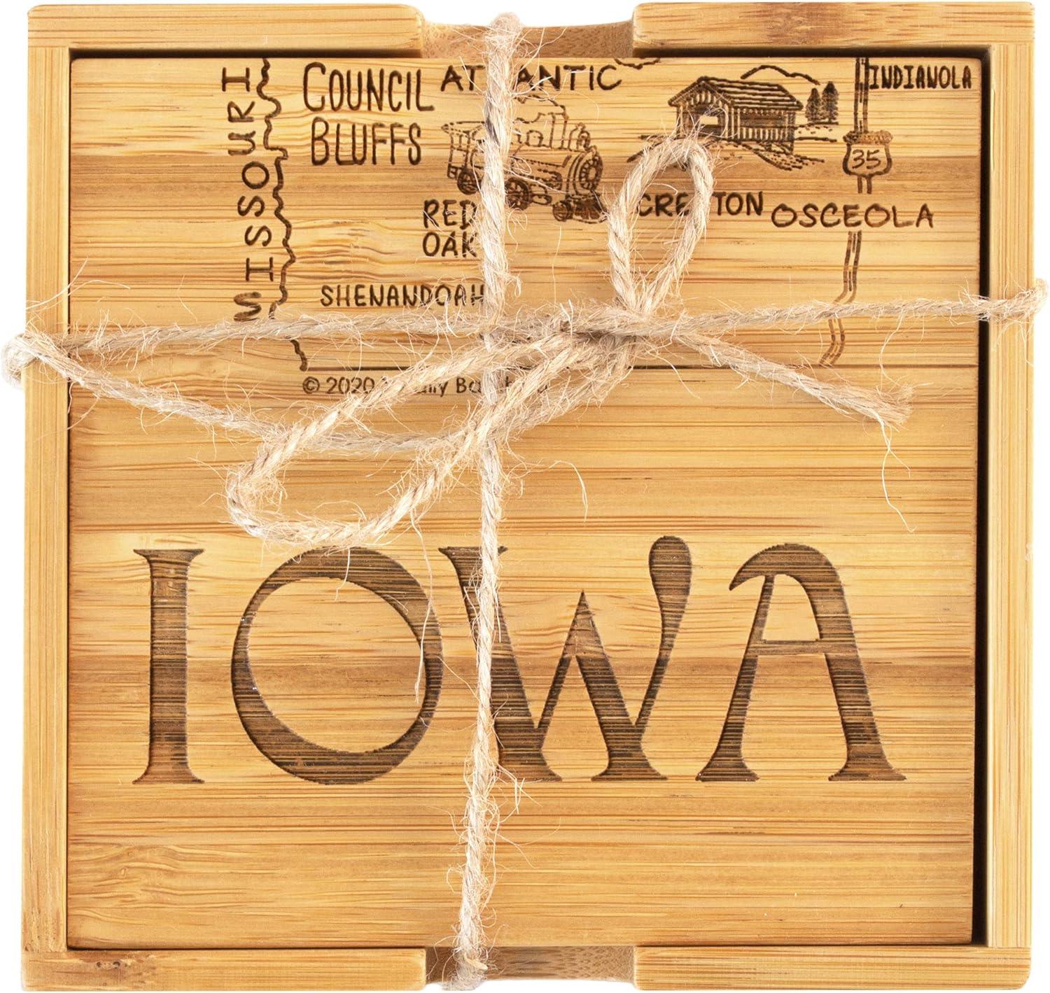 Iowa State Puzzle Bamboo Coaster Set with Case