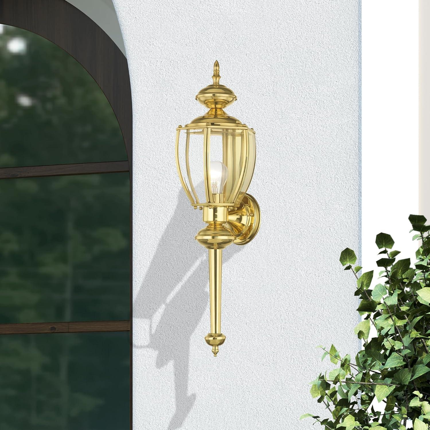 Livex Lighting Outdoor Basics 1 -Light 25.0-in H Polished Brass Hardwired Outdoor Wall Light