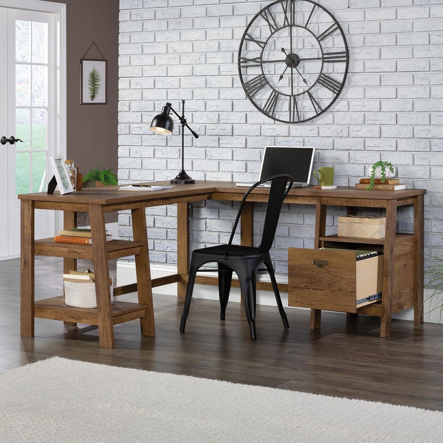 Sauder Trestle L-Shaped Trestle Desk, Vintage Oak Finish