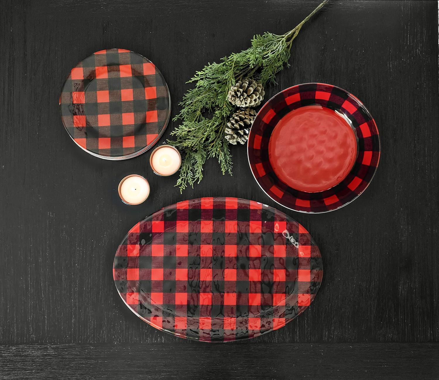 Red and Black Buffalo Check Melamine Oval Platter