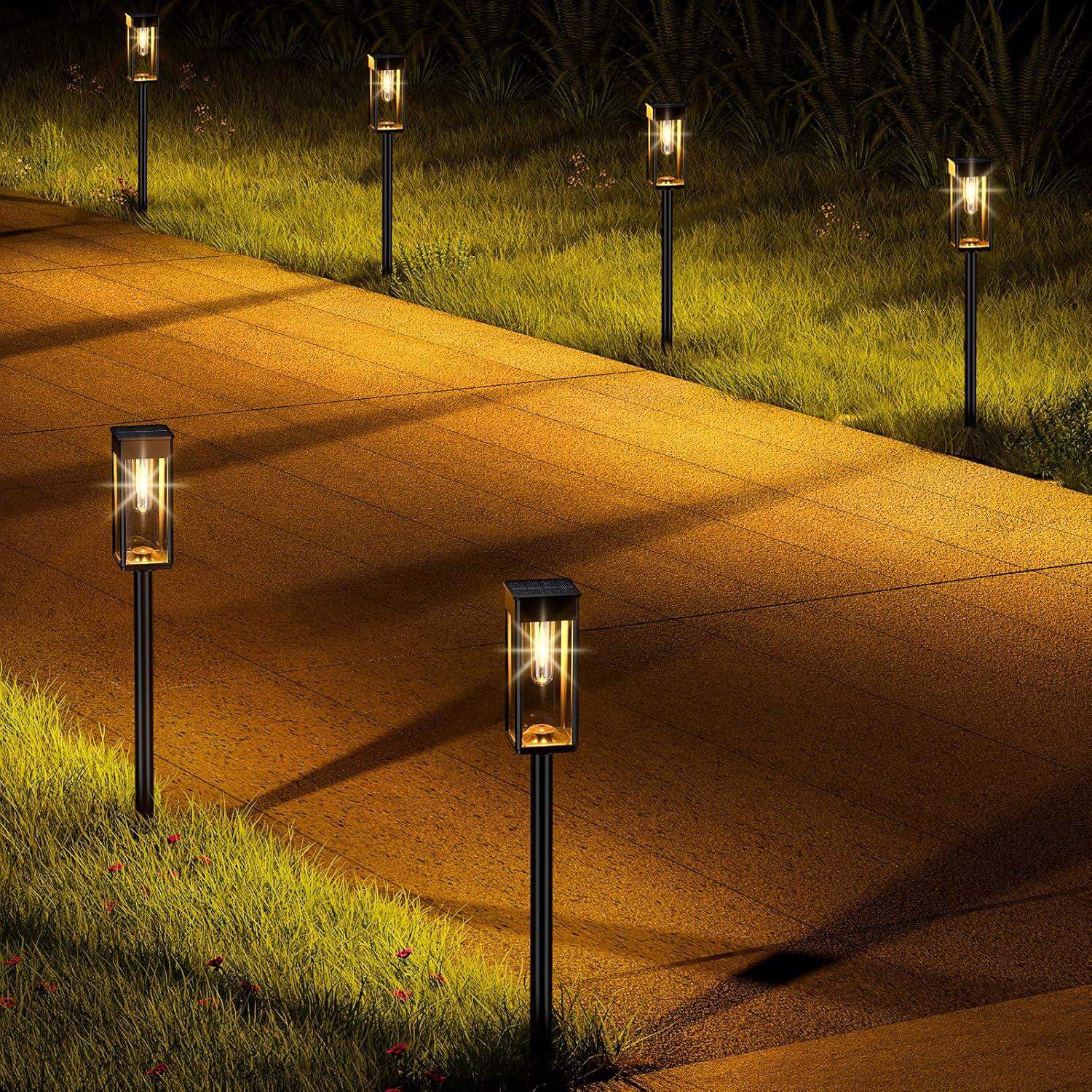 BITPOTT Solar Garden Lighting 8Pack Edison Bulbs Solar Powered Outdoor Pathway Light for Driveway