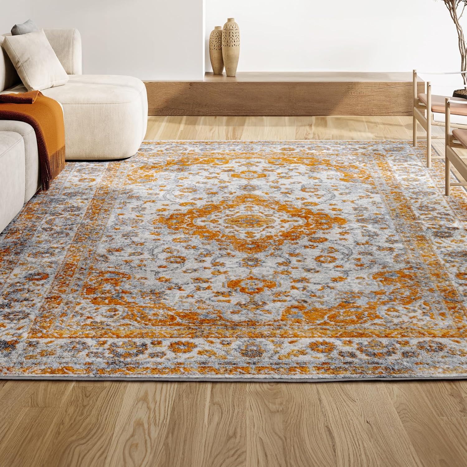 3'x5' Indhira Ornate Medallion Persian Area Rug, Orange/Cream - JONATHAN Y
