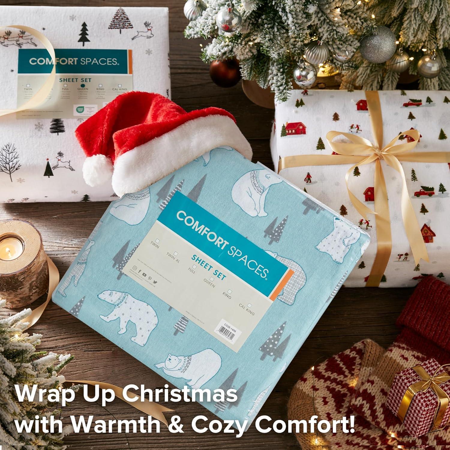 Comfort Spaces Full Sheet Set, Flannel Bed Sheets Full, 100% Cotton Bed Sheets Set with Deep Pocket, 4-Piece