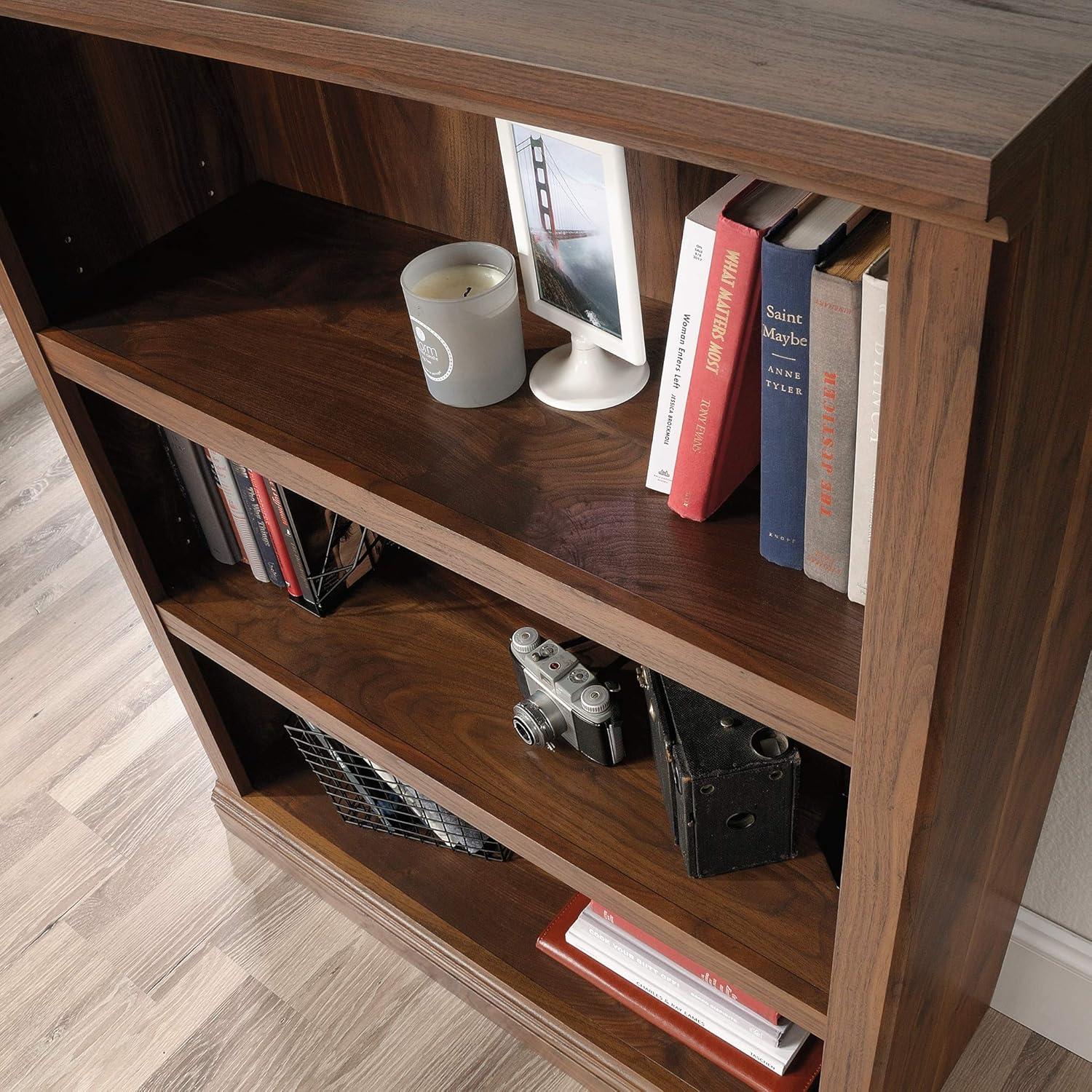 44" 3 Shelf Bookcase Walnut - Sauder: Mid-Century Modern, MDF, Metal Hardware