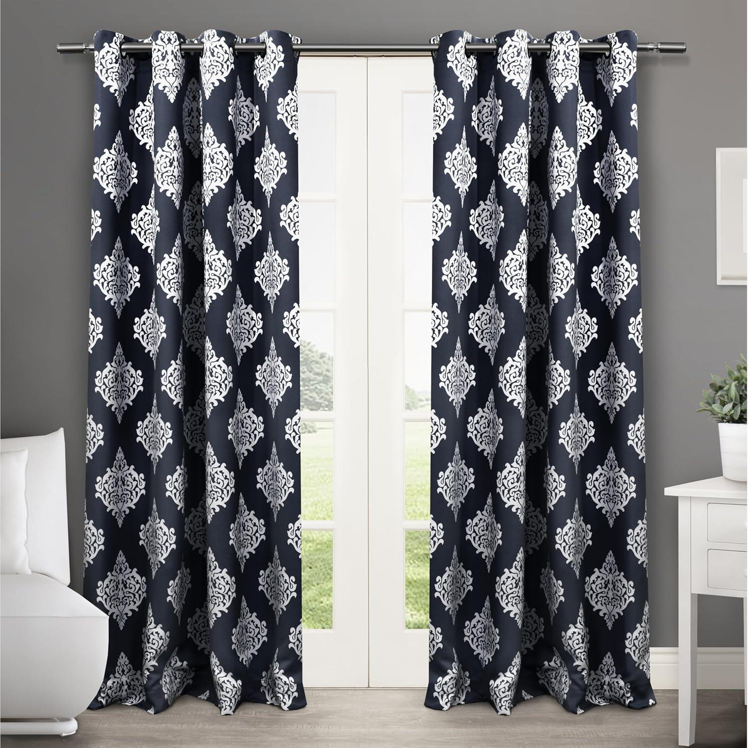 Set of 2 96"x52" Medallion Blackout Thermal Grommet Top Window Curtain Panels Dark Gray - Exclusive Home