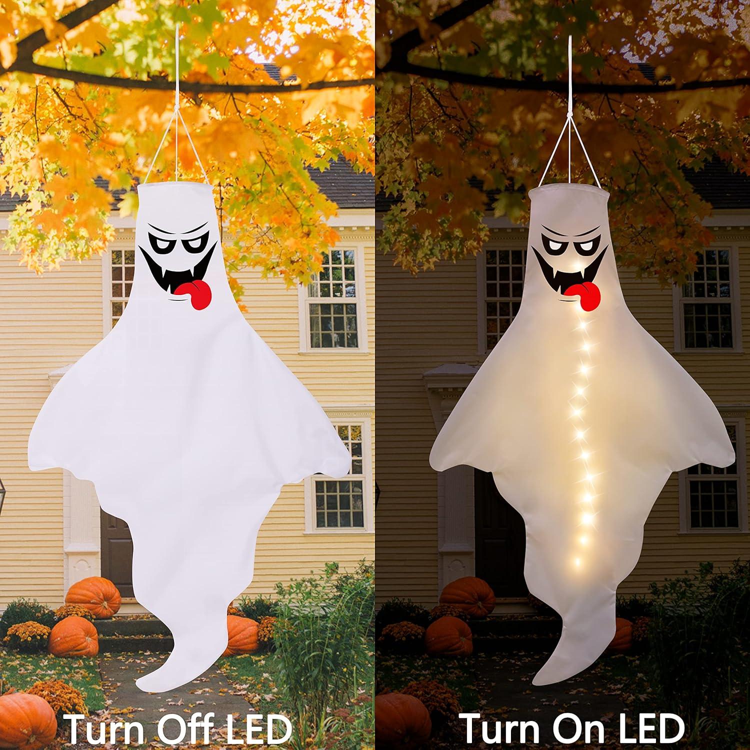 Set of 3 LED Hanging Ghost Windsocks for Halloween