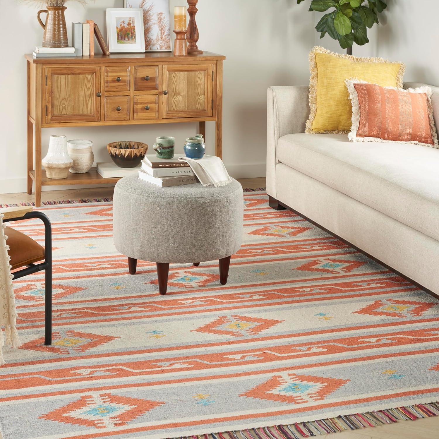 Nourison Baja BAJ03 Ivory/Gray/Red Indoor Area Rug - 5' x 7'