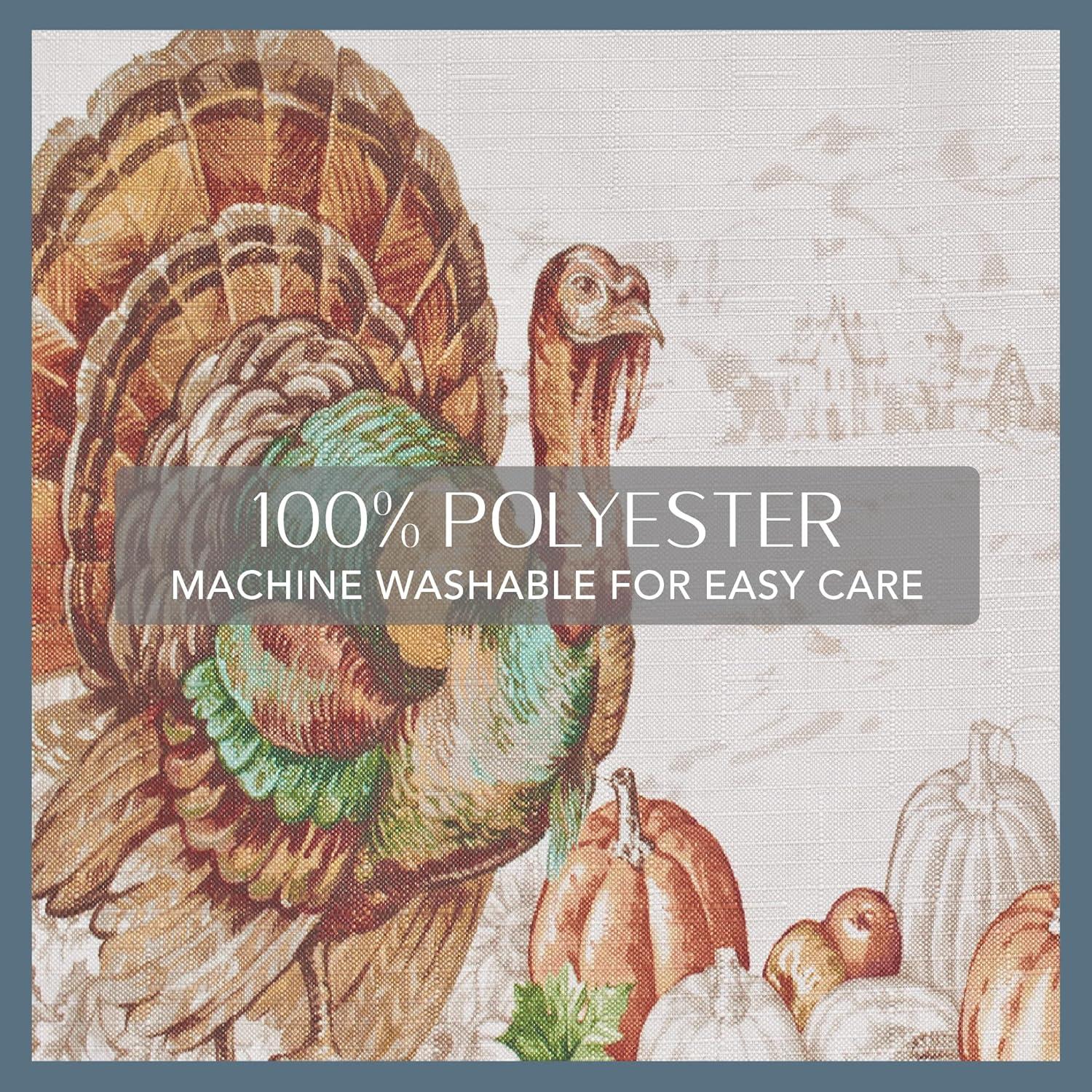 Elrene Home Fashions Holiday Turkey Bordered Fall Wrinkle Resistant Tablecloth, Seasonal Dining-Table Cover, 52" x 52" Square