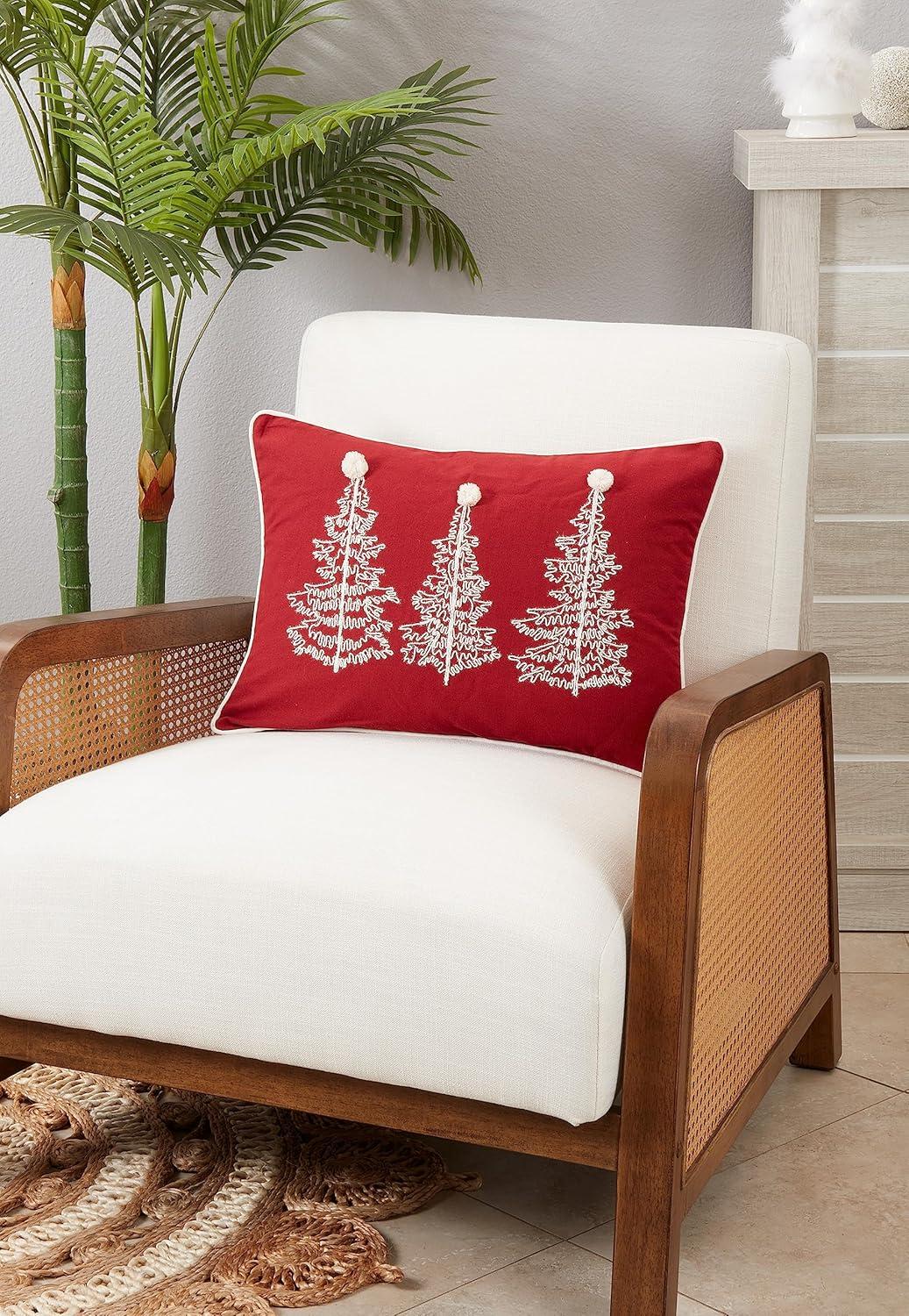 Saro Lifestyle Charming Christmas Trees Throw Pillow Cover, 14"x20", Red