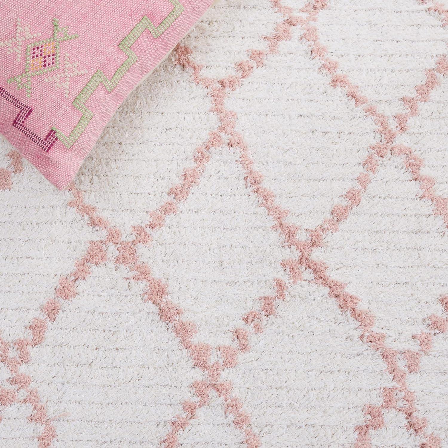 Ivory and Pink Flat Woven Synthetic Area Rug