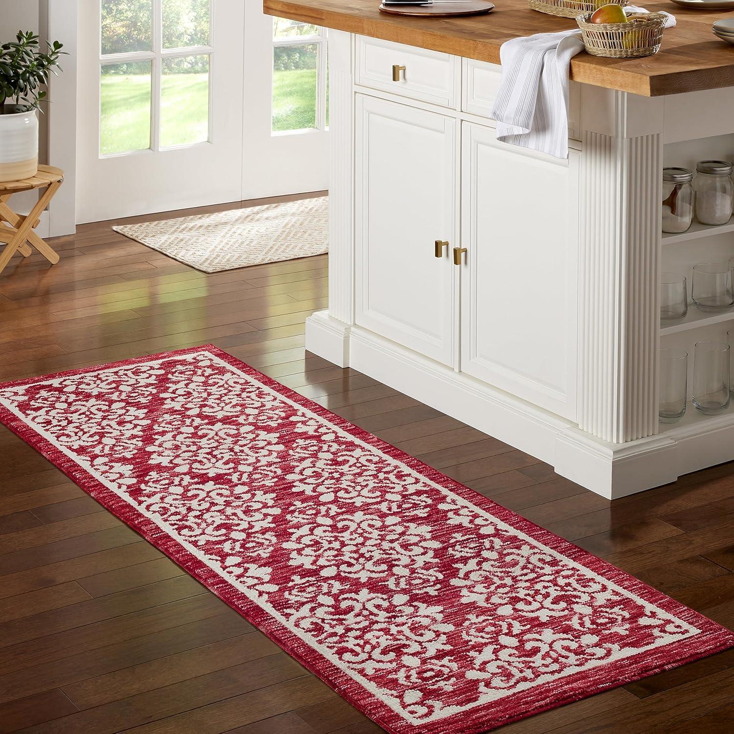 TOWN & COUNTRY EVERYDAY Walker Damask Medallion Everwash Washable Kitchen Mat