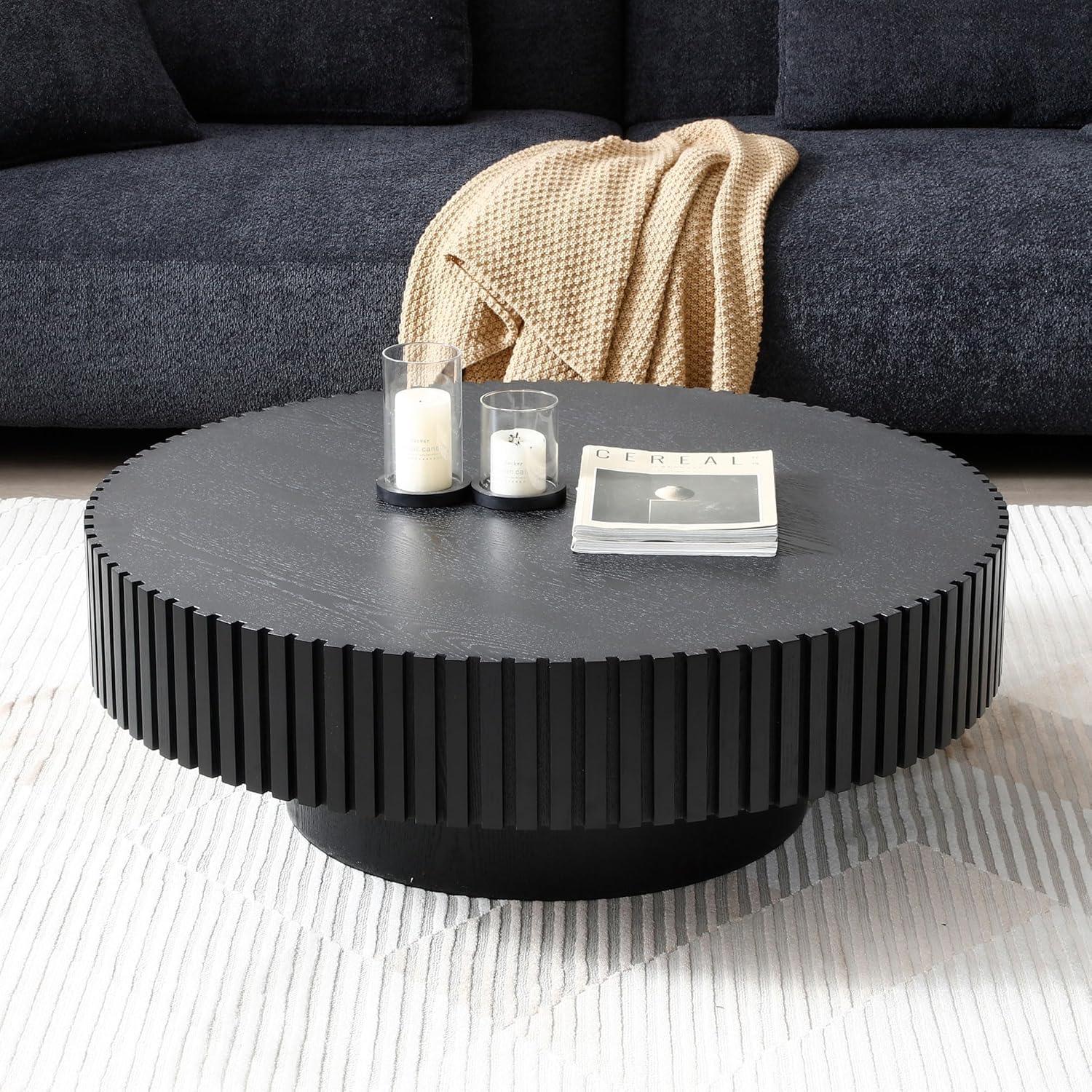 31.49'' Black Round Wood Nesting Coffee Table with Pedestal