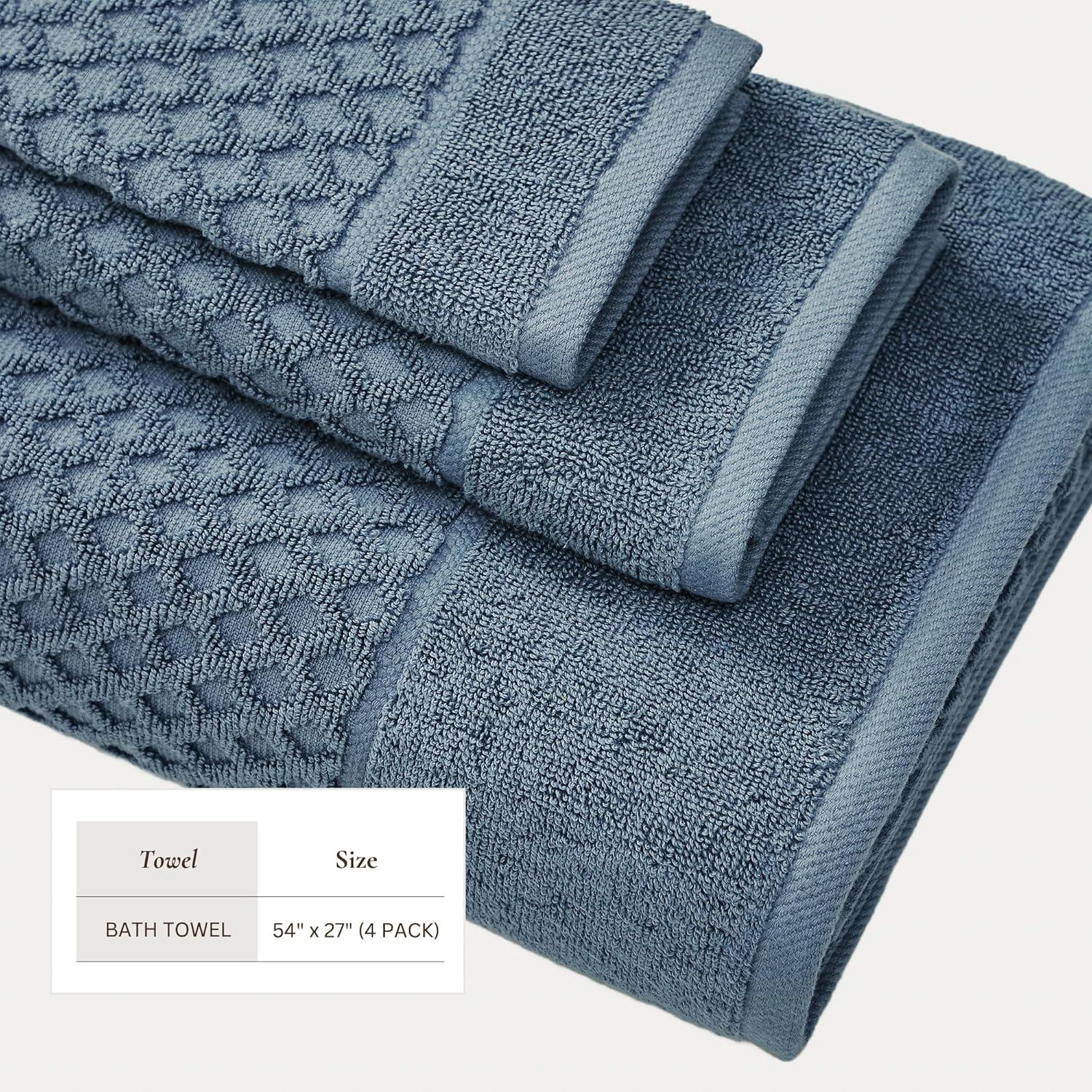 Cotton Quick-Dry Textured Towels - Great Bay Home (4 Pack Bath Towels, Blue).