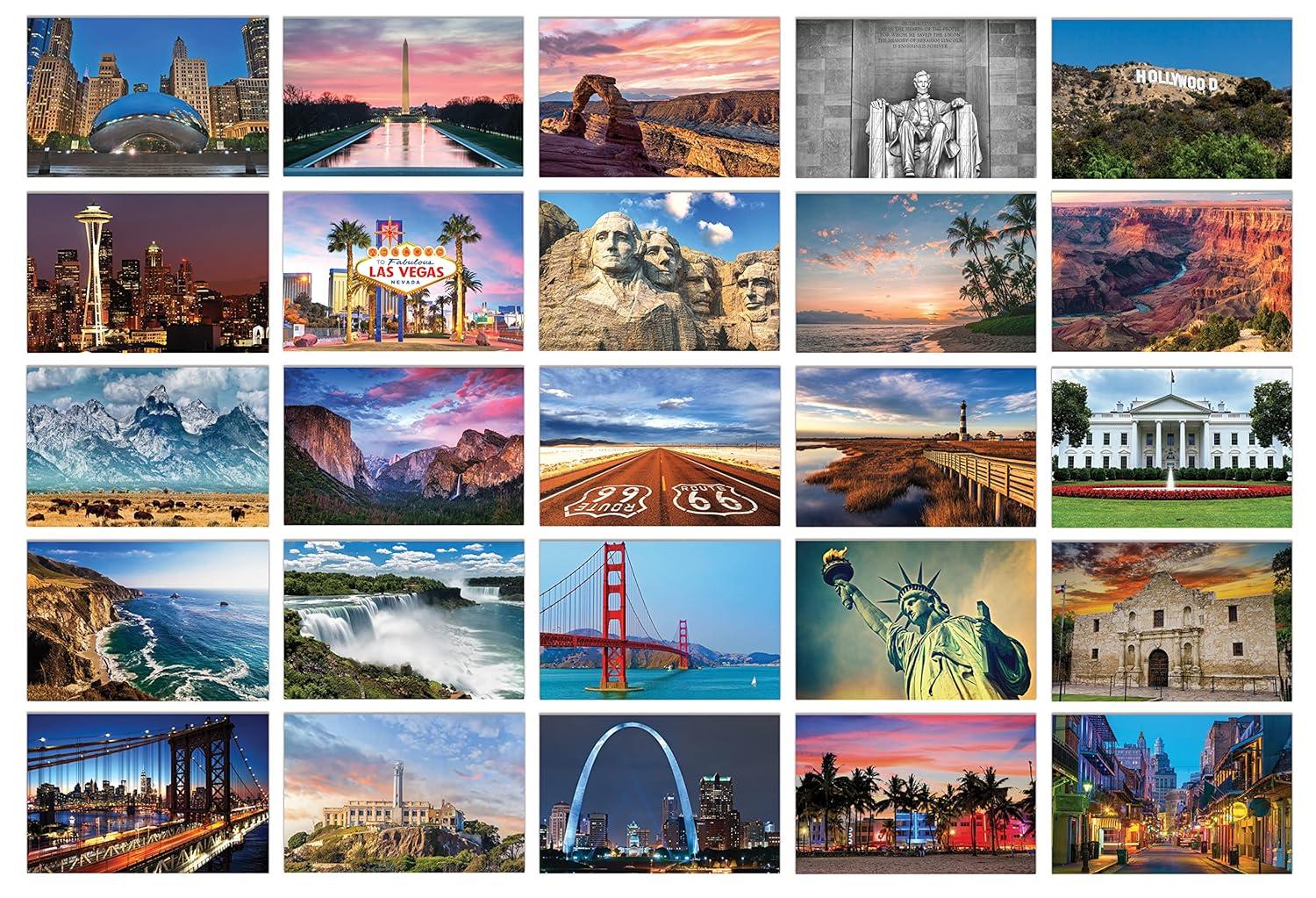 High Gloss Travel Postcards of Famous US Landmarks, 4 x 6 inch, 50 Pack