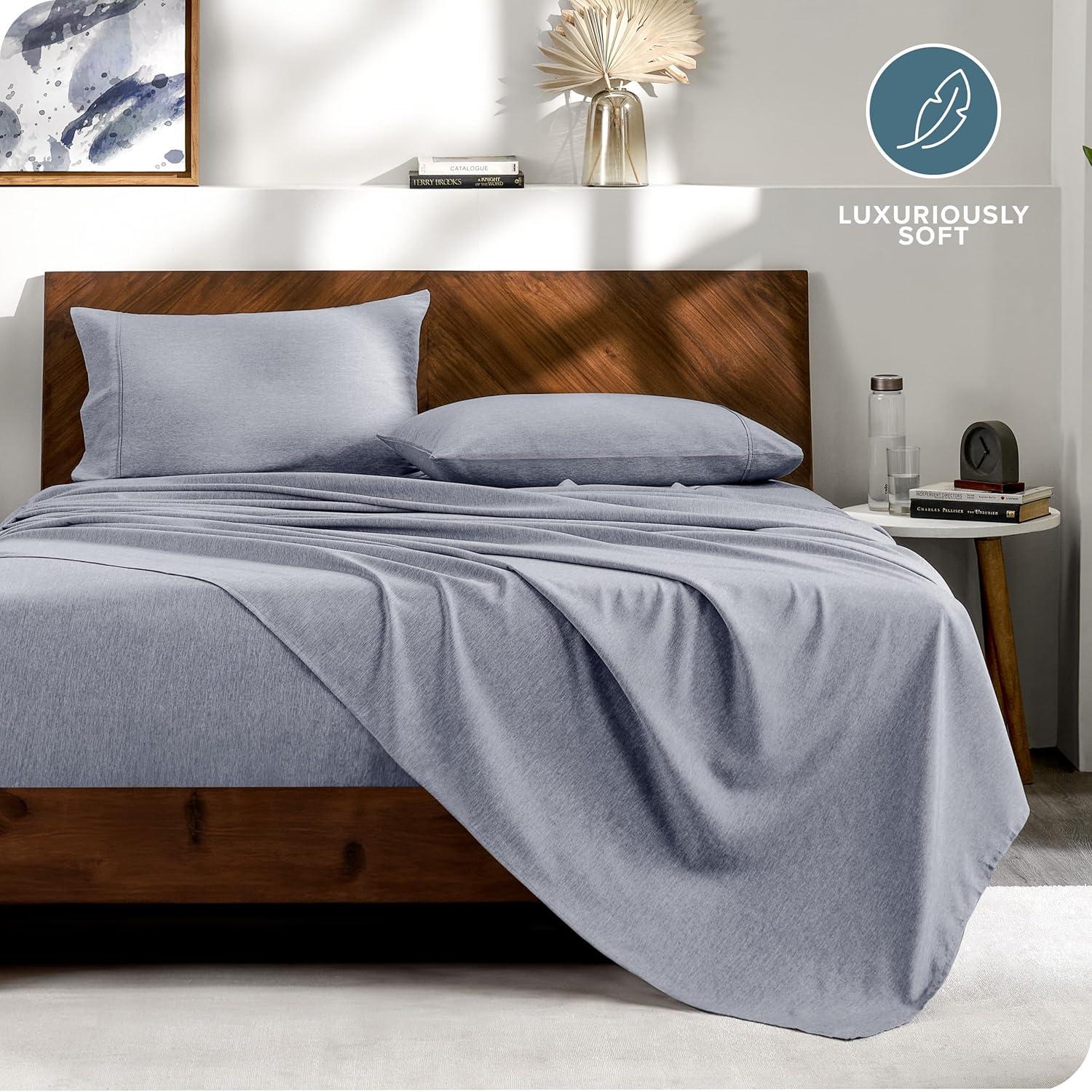 California King Double Brushed Bed in a Bag Heather Midnight Blue by Bare Home
