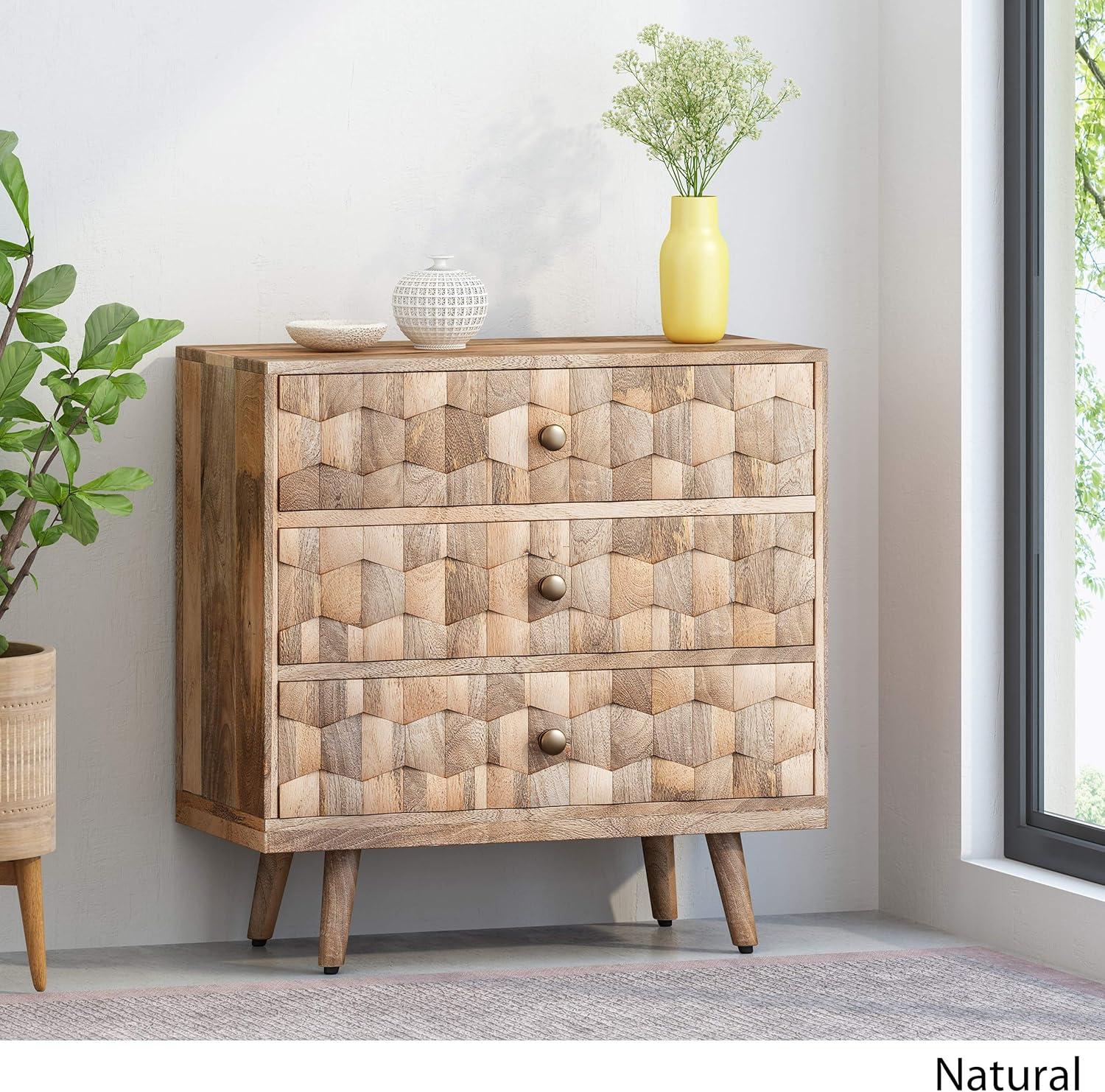 GDF Studio Gredinger Boho Handmade Mango Wood 3 Drawer Chest, Natural