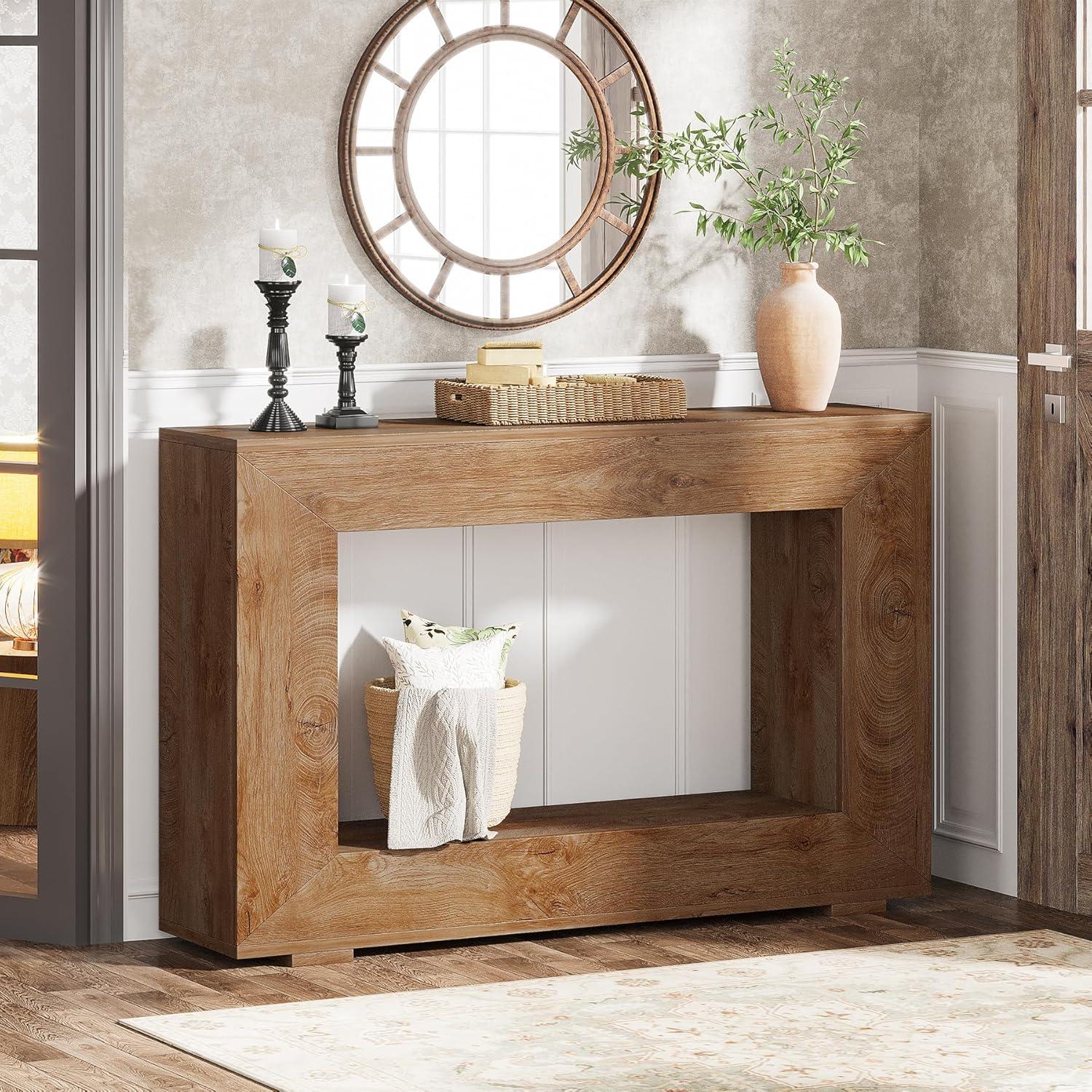 Farmhouse Rustic Wood Console Table with Storage, 47 Inches