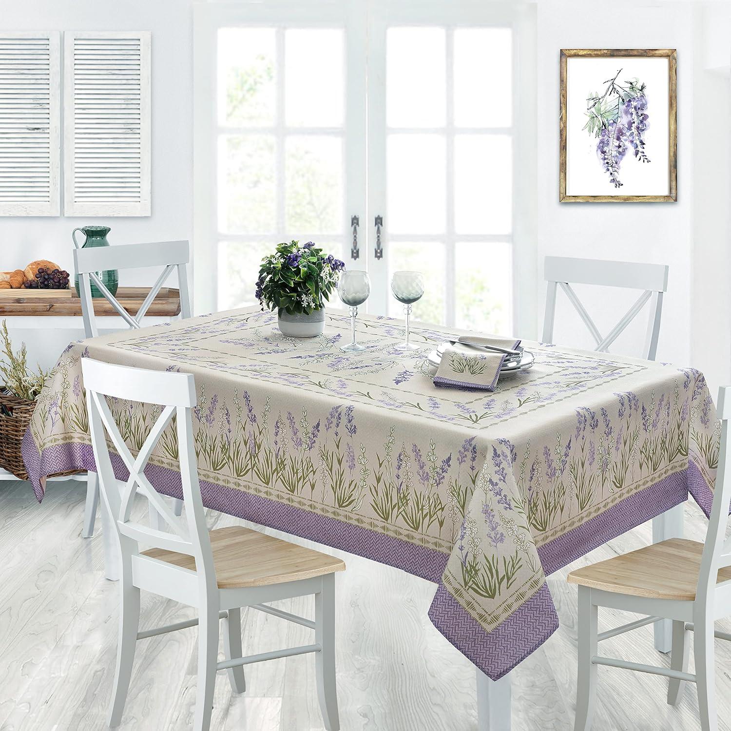Home Bargains Plus Provence Square Tablecloth, 52 x 52 Inch, Blanchard Easter Field of Lilacs, Wrinkle and Stain Resistant Fabric Table Cloth