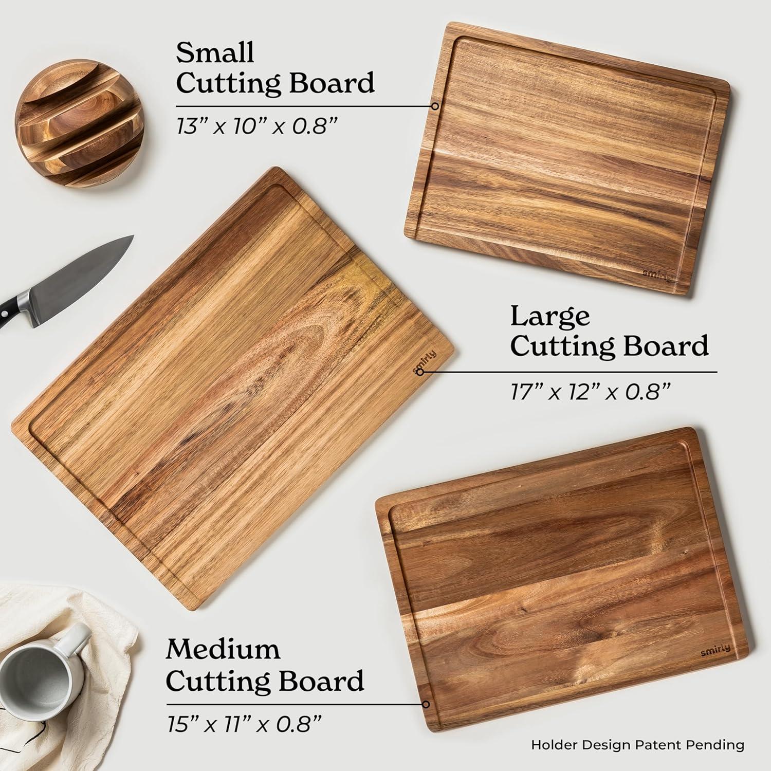SMIRLY Cutting Board Set Small, Medium & Large Bamboo Cutting Boards with Holder, Brown