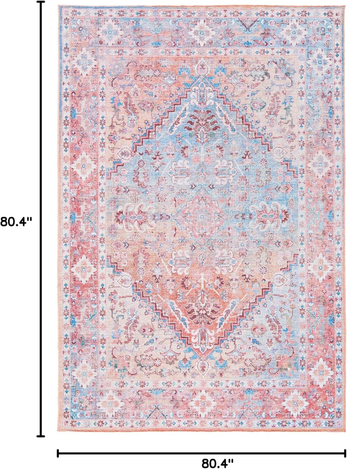 SAFAVIEH Serapi Donald Oriental Machine Washable Area Rug, Beige/Pink, 6'7" x 6'7" Square