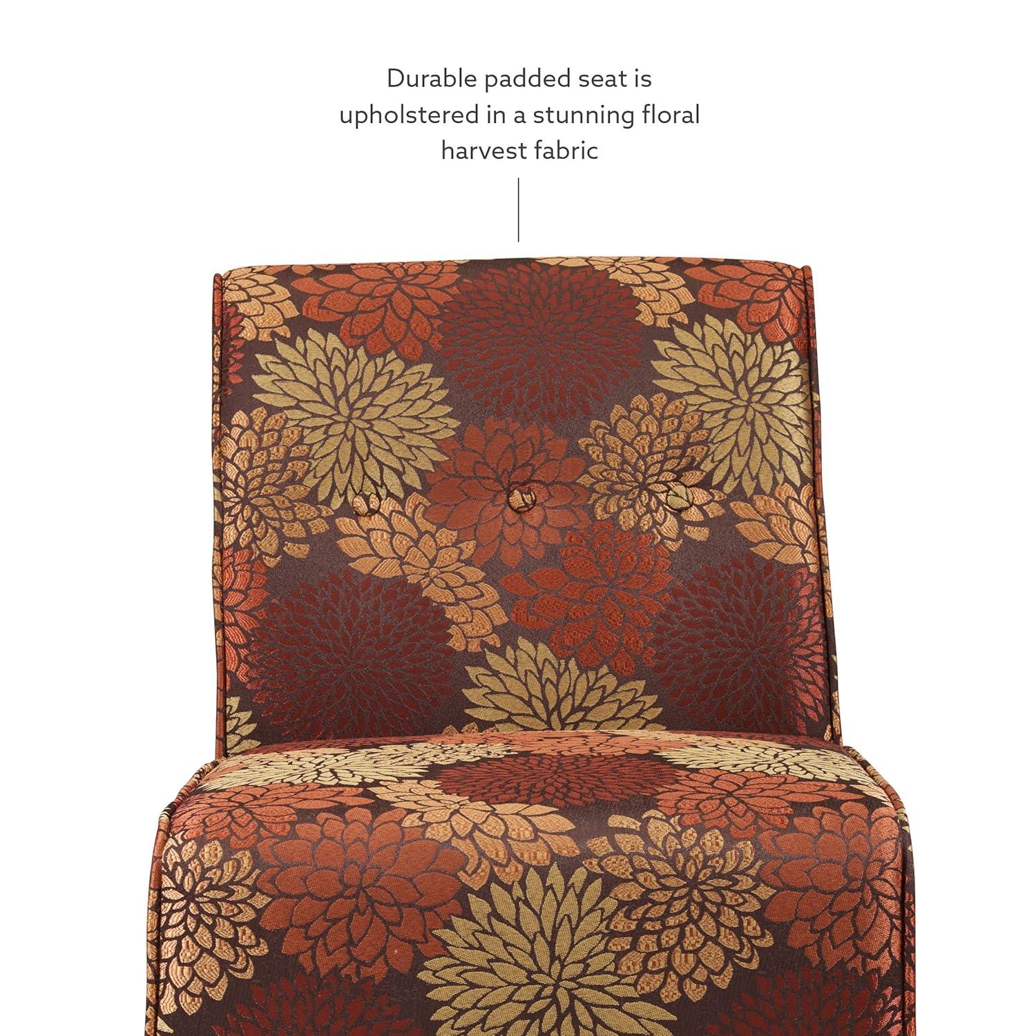 Linon Coco Harvest Upholstered Tufted Accent Chair in Rust/Orange Floral Fabric