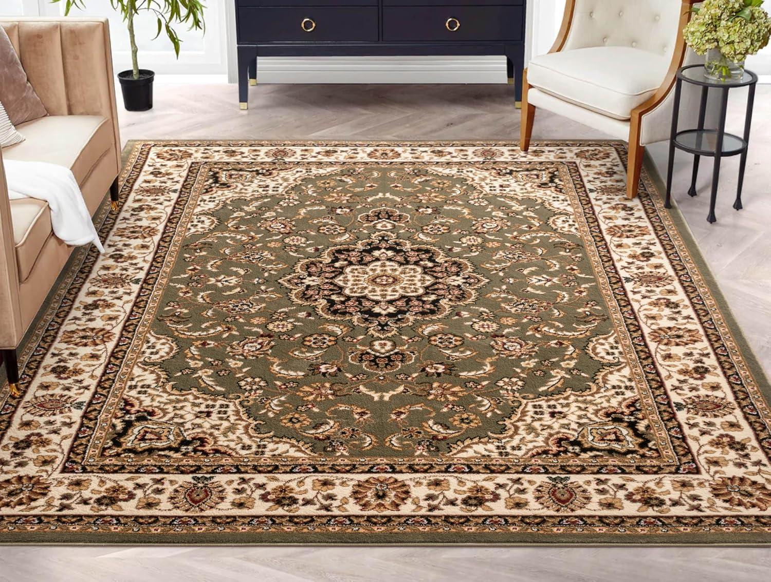 Well Woven Barclay Medallion Kashan Traditional Oriental & Persian Green 6'7" x 9'6" Area Rug